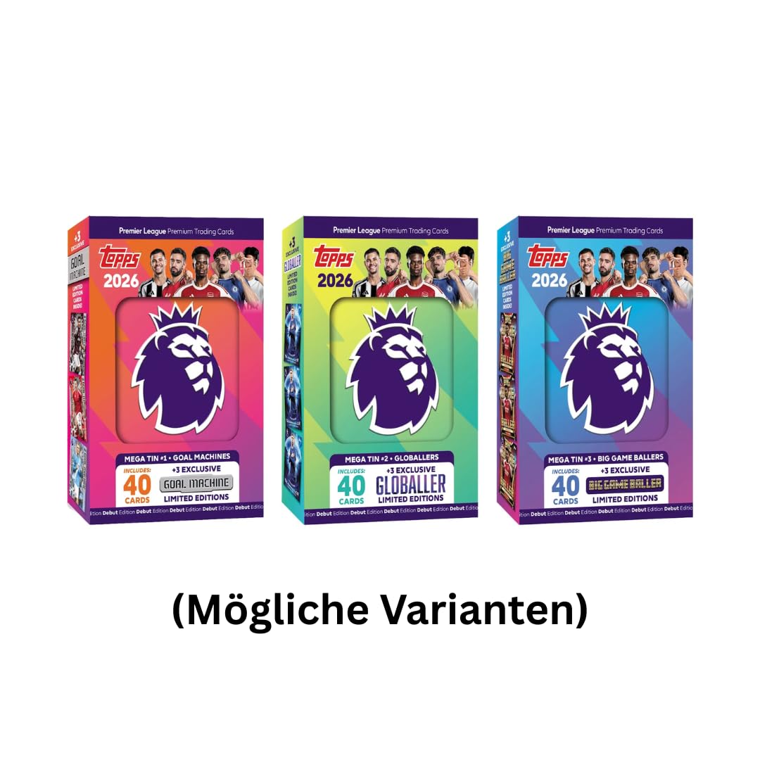 Topps Premier League 2025/26 Debut Edition Mega Tin – 40 Trading Cards Including 3 Le Cards (1 Random Tin)