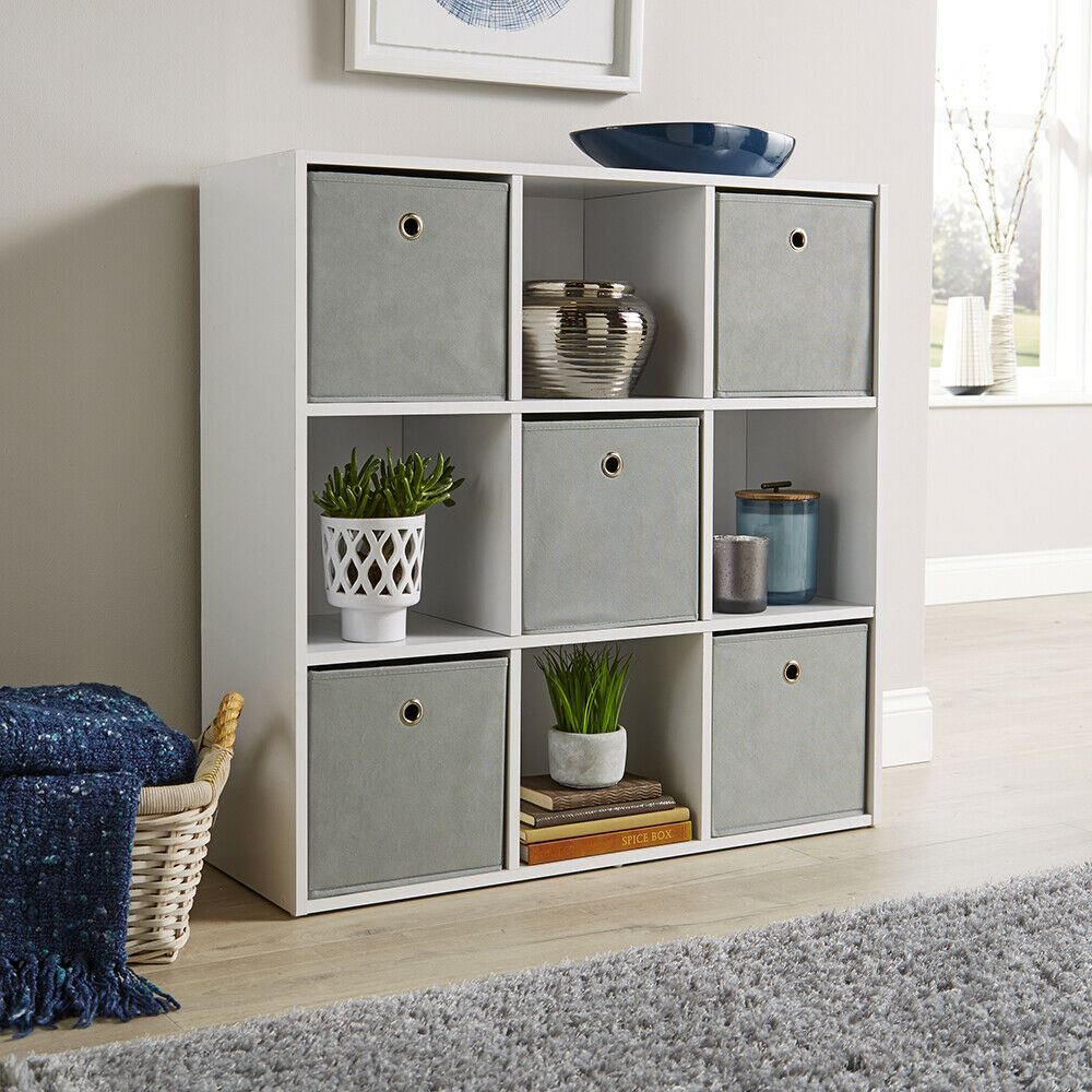 TEMU Storage Cube 9 Shelf Bookcase Wooden Display Unit Organiser Home Furniture Black, Grey, Oak Effect & White Colours Storage Space Flat Packed For