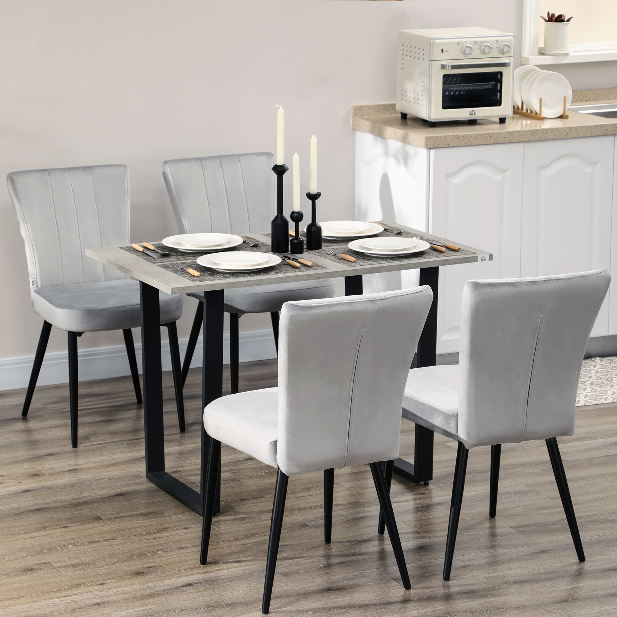 Dining Chair Set Of 4, Kitchen Chairs With Backrest, Upholstered Velvet-look Chairs, Living Room Chairs, Steel, Gray, 46 X 87 Cm