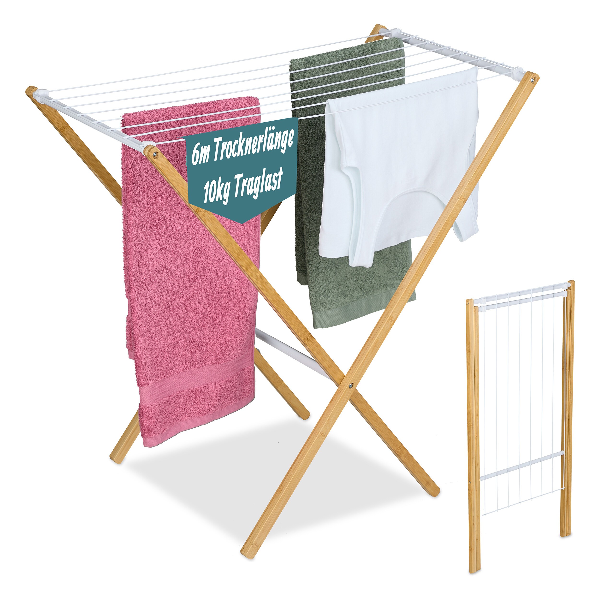 TEMU Tendedero plegable, 8 varillas, 77 x 79 x 49 cm, bambú y metal, madera/, diseño compacto y plegable, para ropa, pantalones y ropa interior,