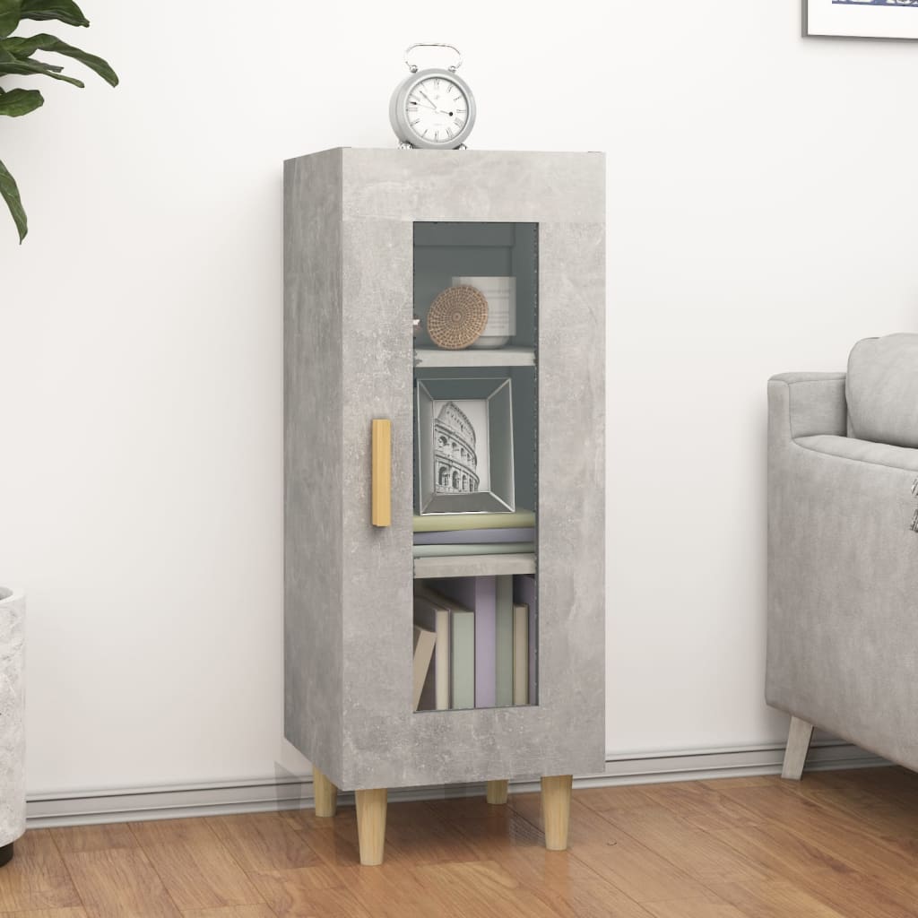 Image of Vidaxl Sideboard 3 Compartments 1 Glass Door Cabinet Dresser Buffet Cabinet Cabinet Standing Cabinet Concrete Grey 34.5x34x90cm Wood-based Material