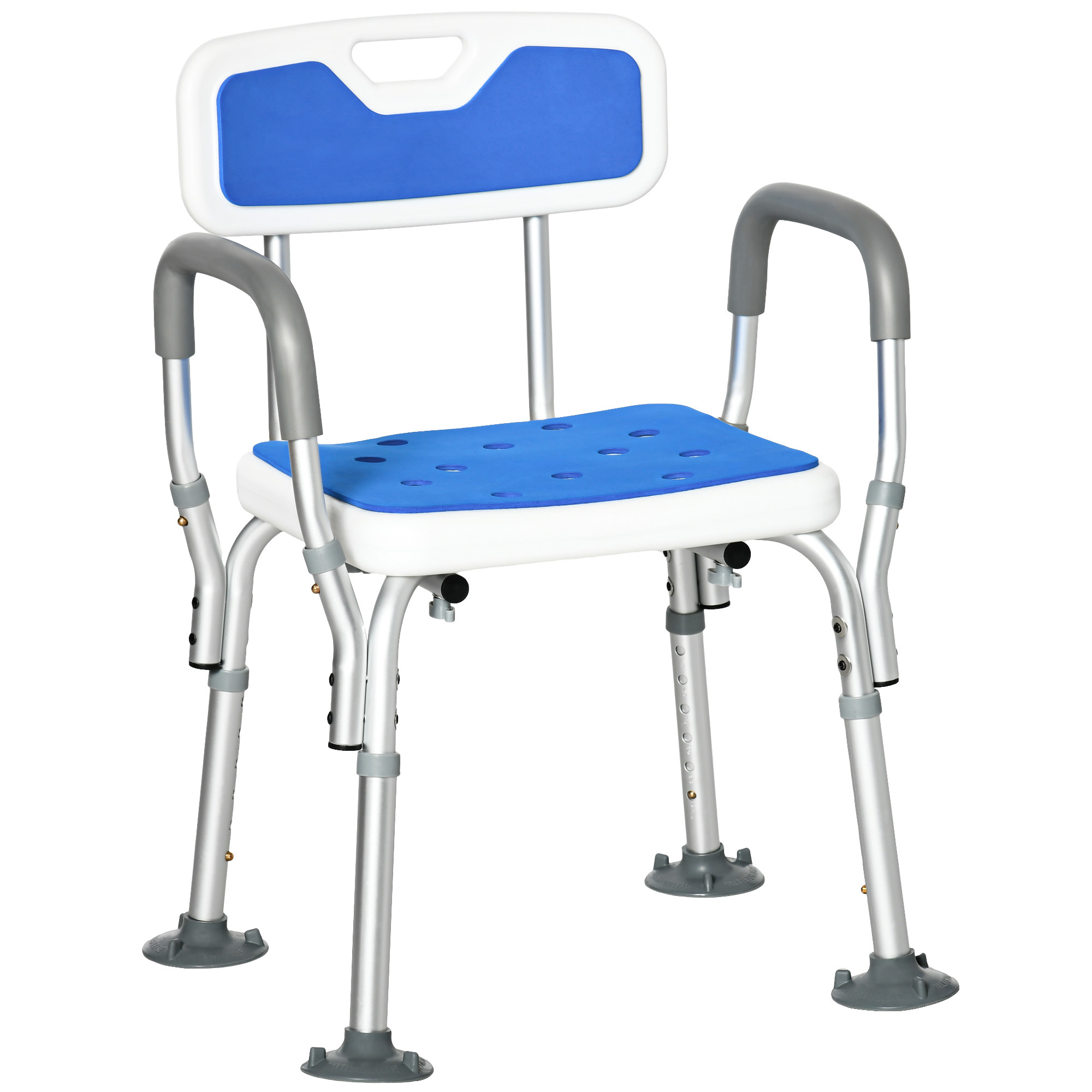 TEMU HOMCOM Chaise de douche siège de douche ergonomique hauteur réglable pieds antidérapants charge max. 136 Kg alu HDPE blanc et bleu