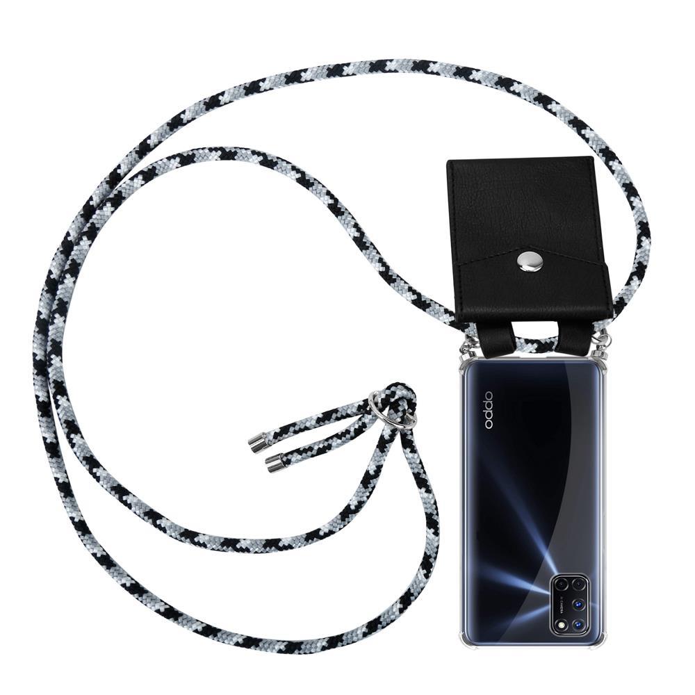 Image of Handy Kette Compatible For Oppo A52 Silicone Protective Case With Silvery Rings, Lanyard Band And Removable Case Cover Tpu Necklace Phone Case