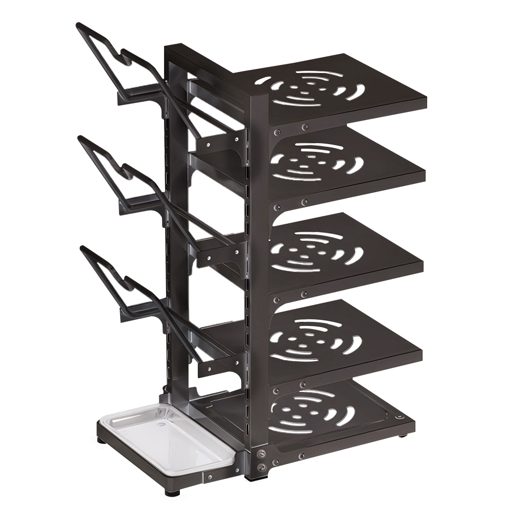 TEMU 1pc Commercial Vertical Pan Organizer - 5 Adjustable Shelves With Non-slip Design, Compact Black Storage Rack For Kitchen Cabinets & Countertops