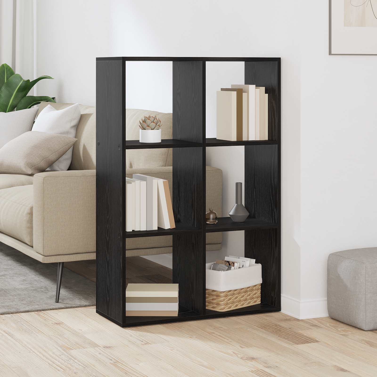 Image of Bookshelf 6 Levels 69.5 X 29 X 103.5 Cm Wood, Rectangular Modern Bookshelf, Storage Space, Freestanding Living And Book Cabinet