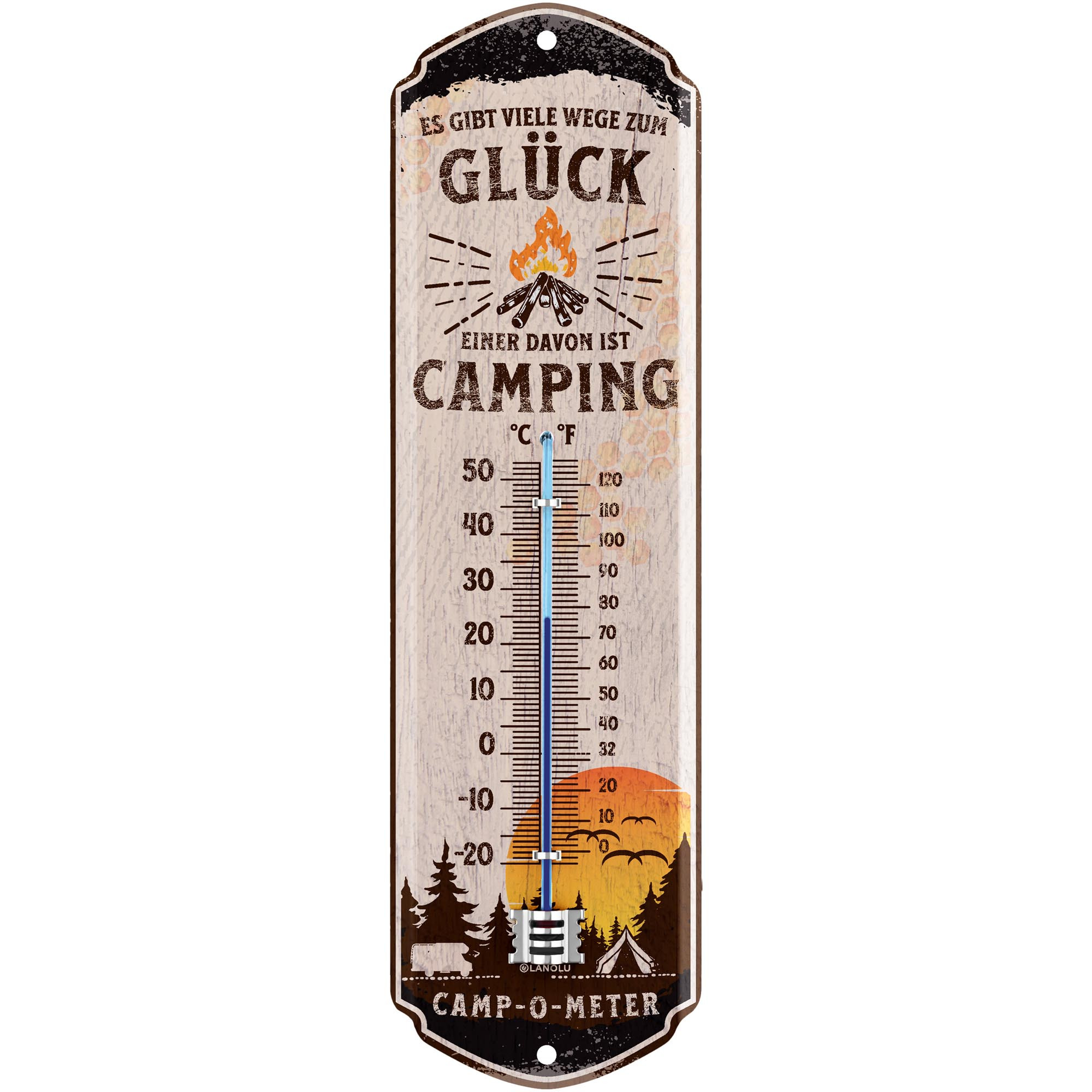 E-shop CAMPING THERMOTER - Geschenke für Wohnmobilfahrer lustige Wohnwagen Deko vintage Garten Deko Zeltplatz 8x28cm Classic Edition