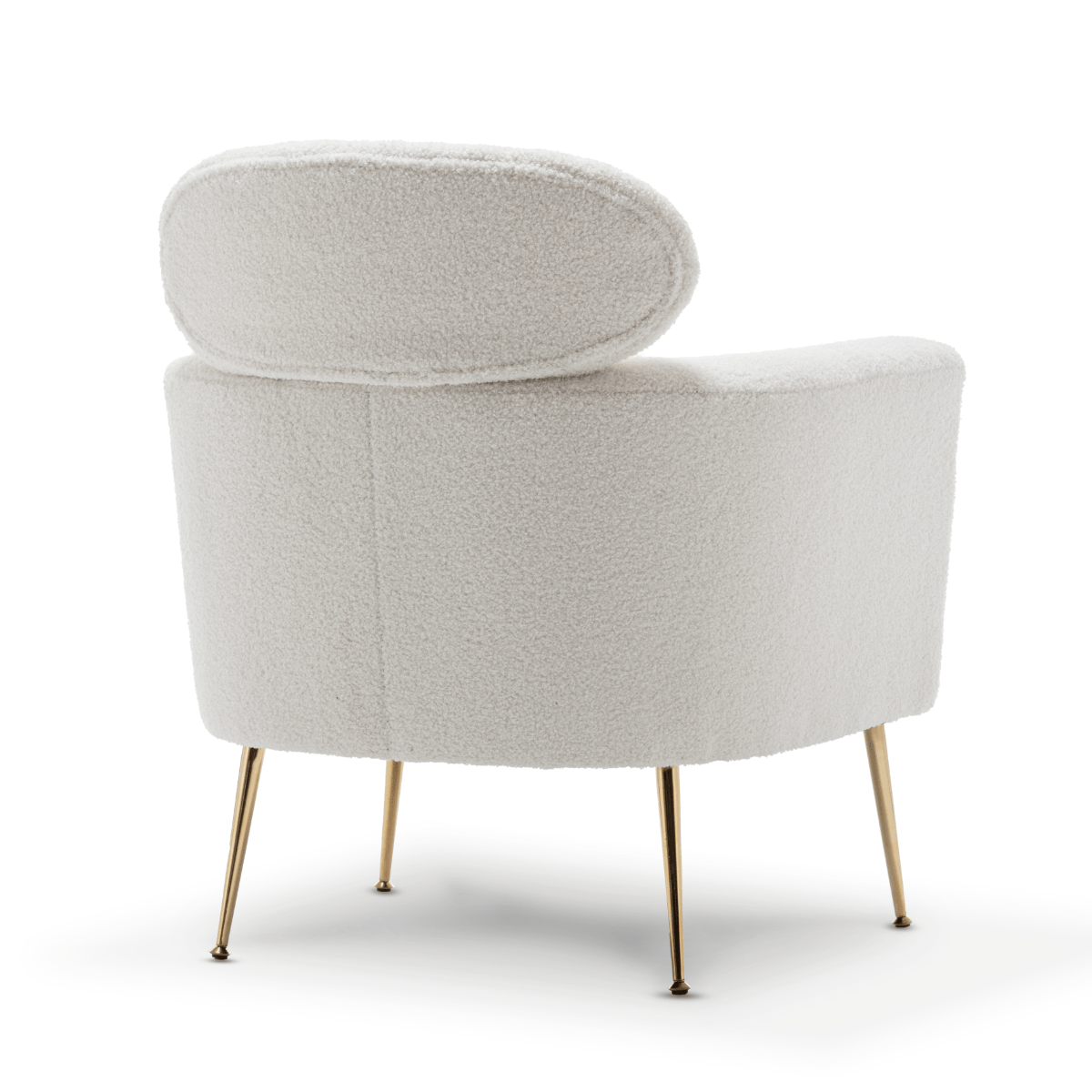 teddy boucle fabric white winnie accent chair luxurious boucle fabric upholstery modern stylish design comfortable supportive seating sturdy gold tone metal legs details 4