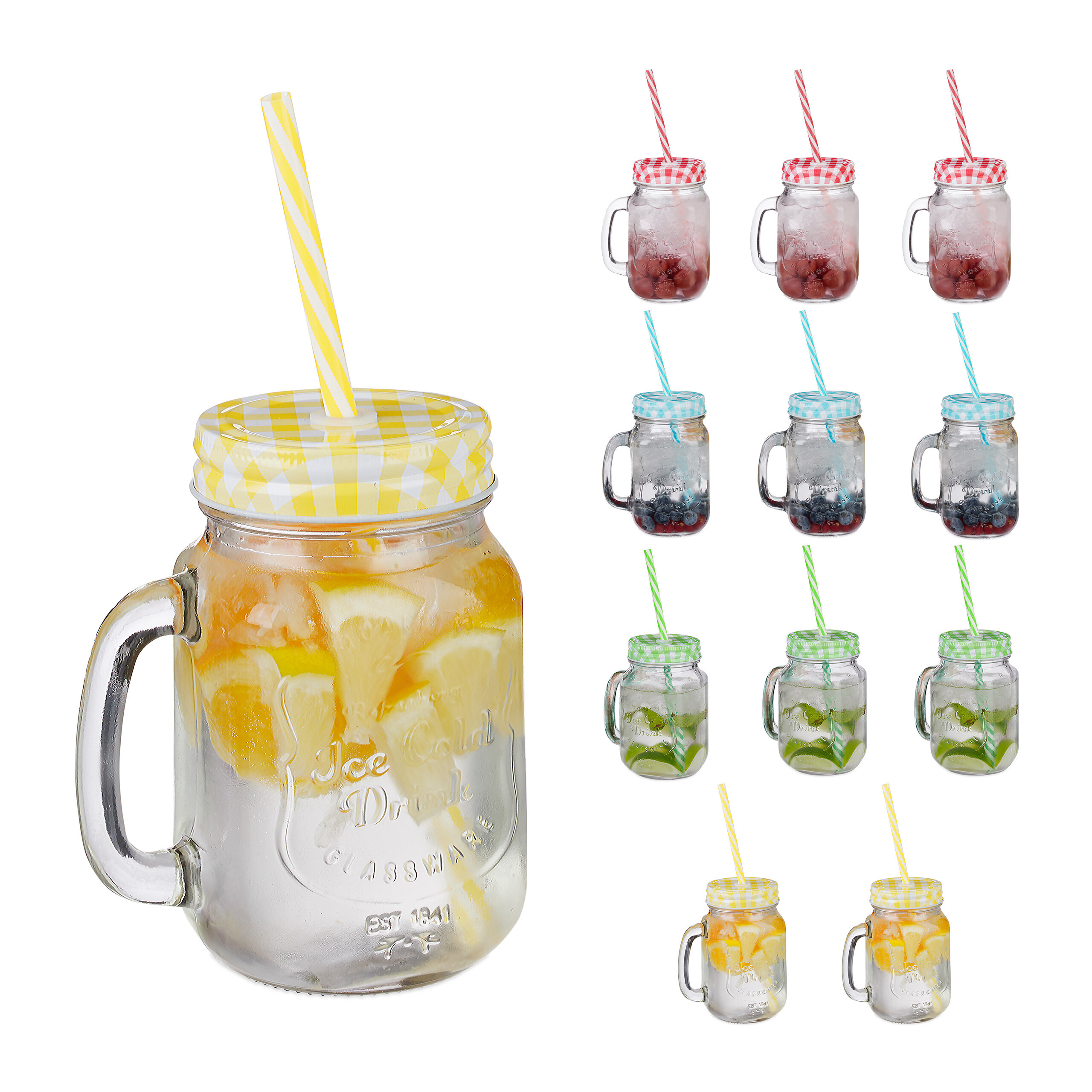 E-shop 12 x Trinkglas in Transparent/ Bunt - 500 ml