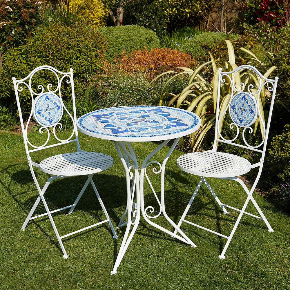 TEMU Bistro Set Blue White Mosaic Patio Set Outdoor Garden Furniture Table And Chairs