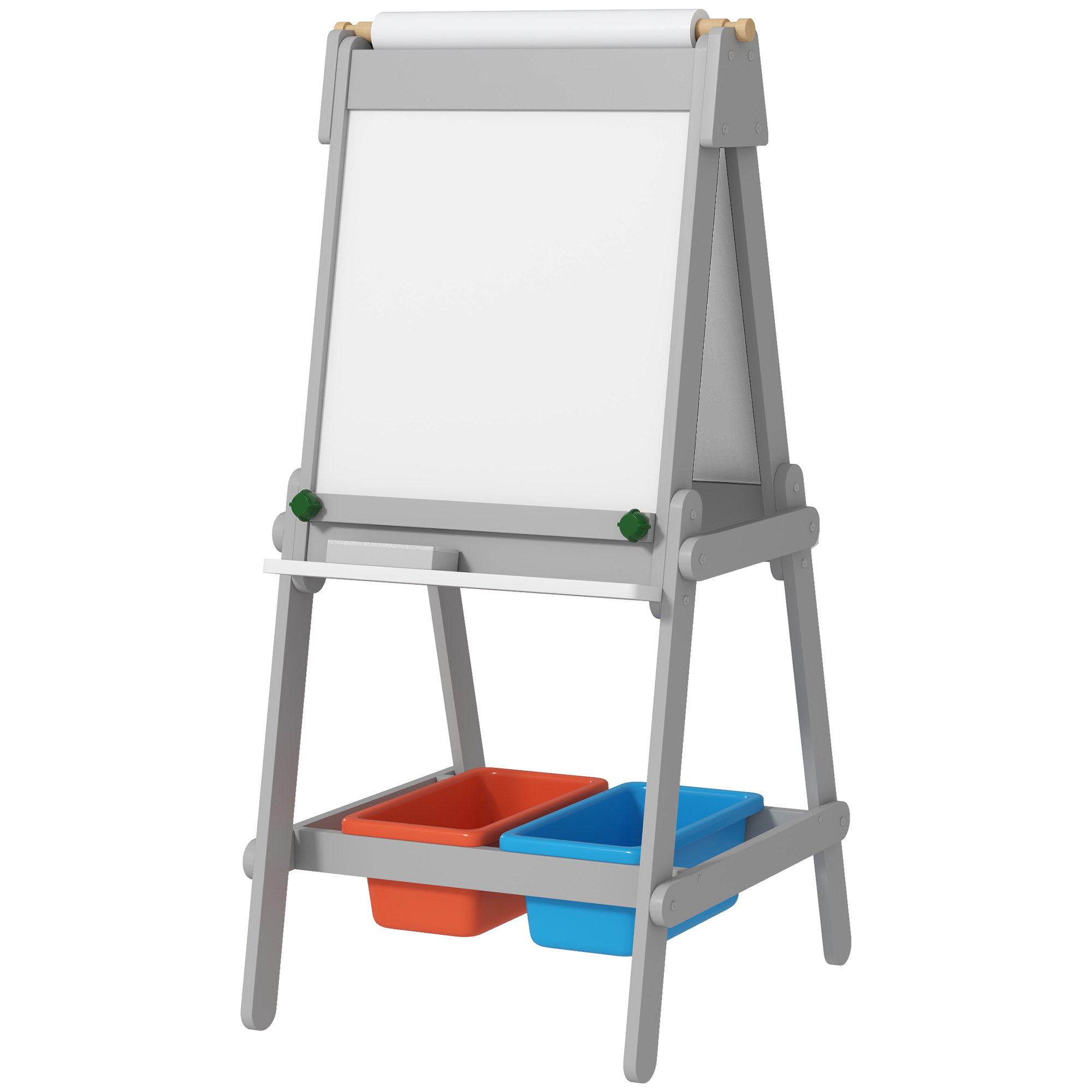  Double-Sided Kids Easel with Paper Roll, Chalkboard, Whiteboard, 3-in-1 Design for Drawing and Painting