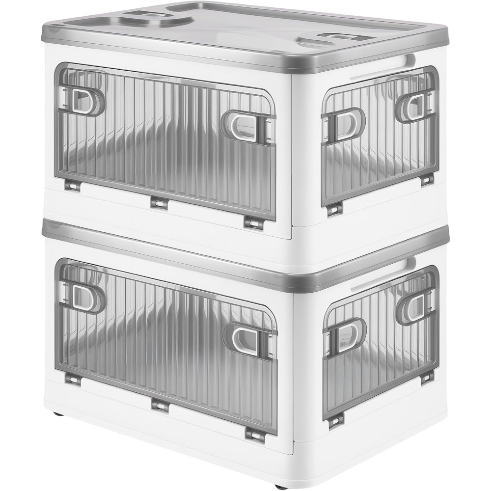 2 Pack 28L Folding Storage Boxes with Lids and Wheels
