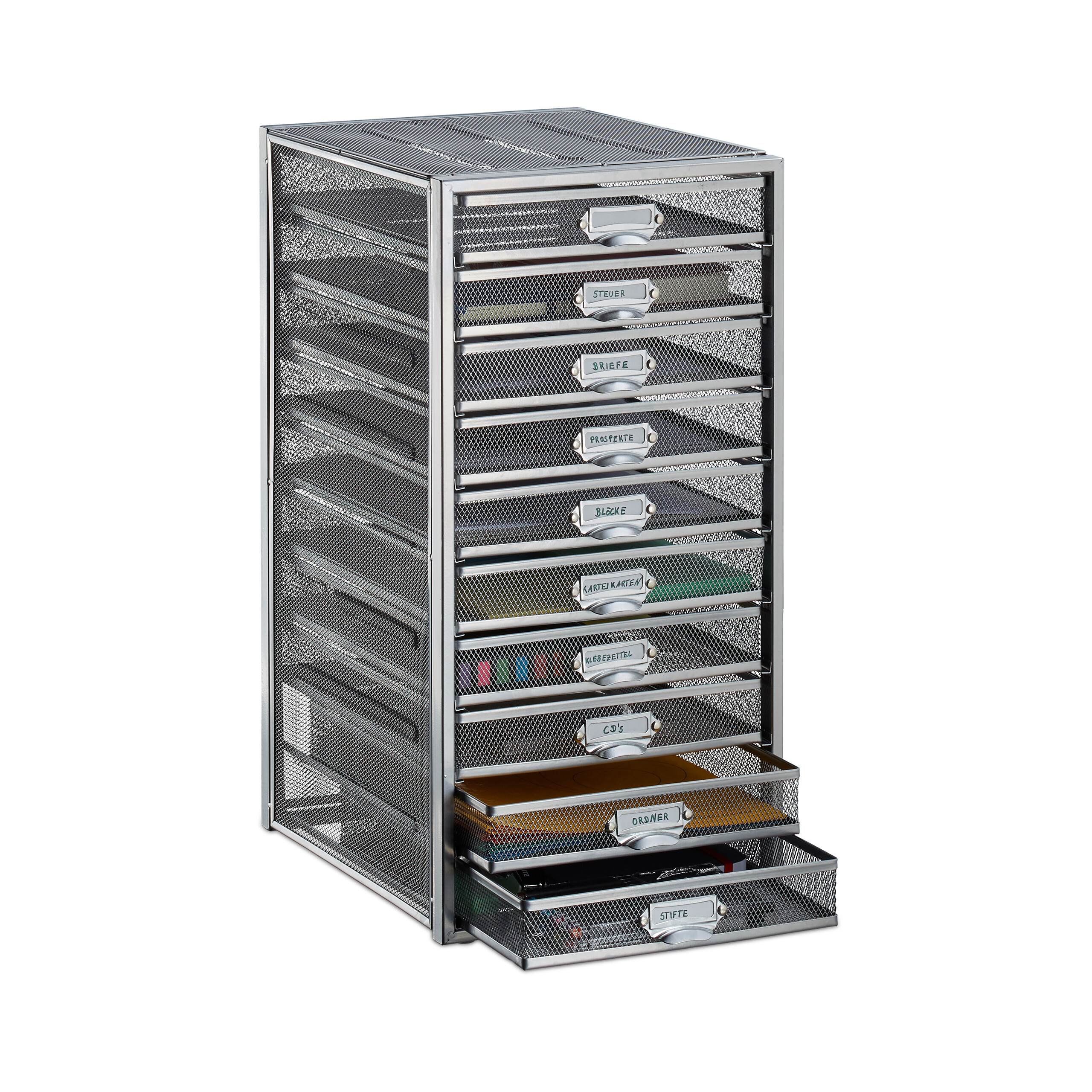 Drawer Box 10 Compartments In Silvery - (w)27.5 X (h)55 X (d)35.5 Cm