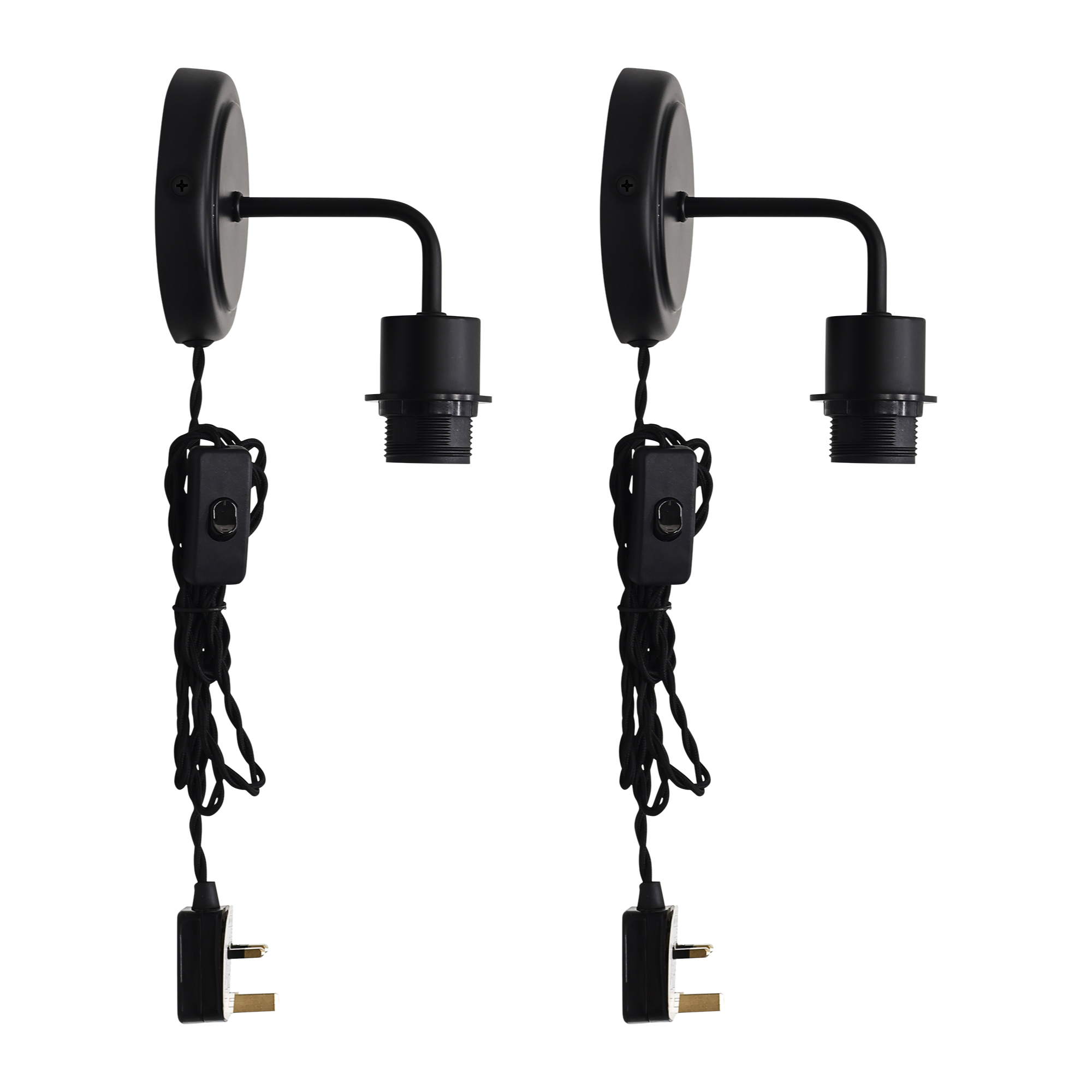 TEMU Set Of 2 -black Plug In Wall Light Fittings Only