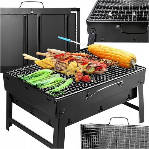 item picture folding portable suitcase garden charcoal bbq compact after folding with ergonomic handle for resistant to weather quick assembly with removable grill ideal for trips camping picnics plot and garden