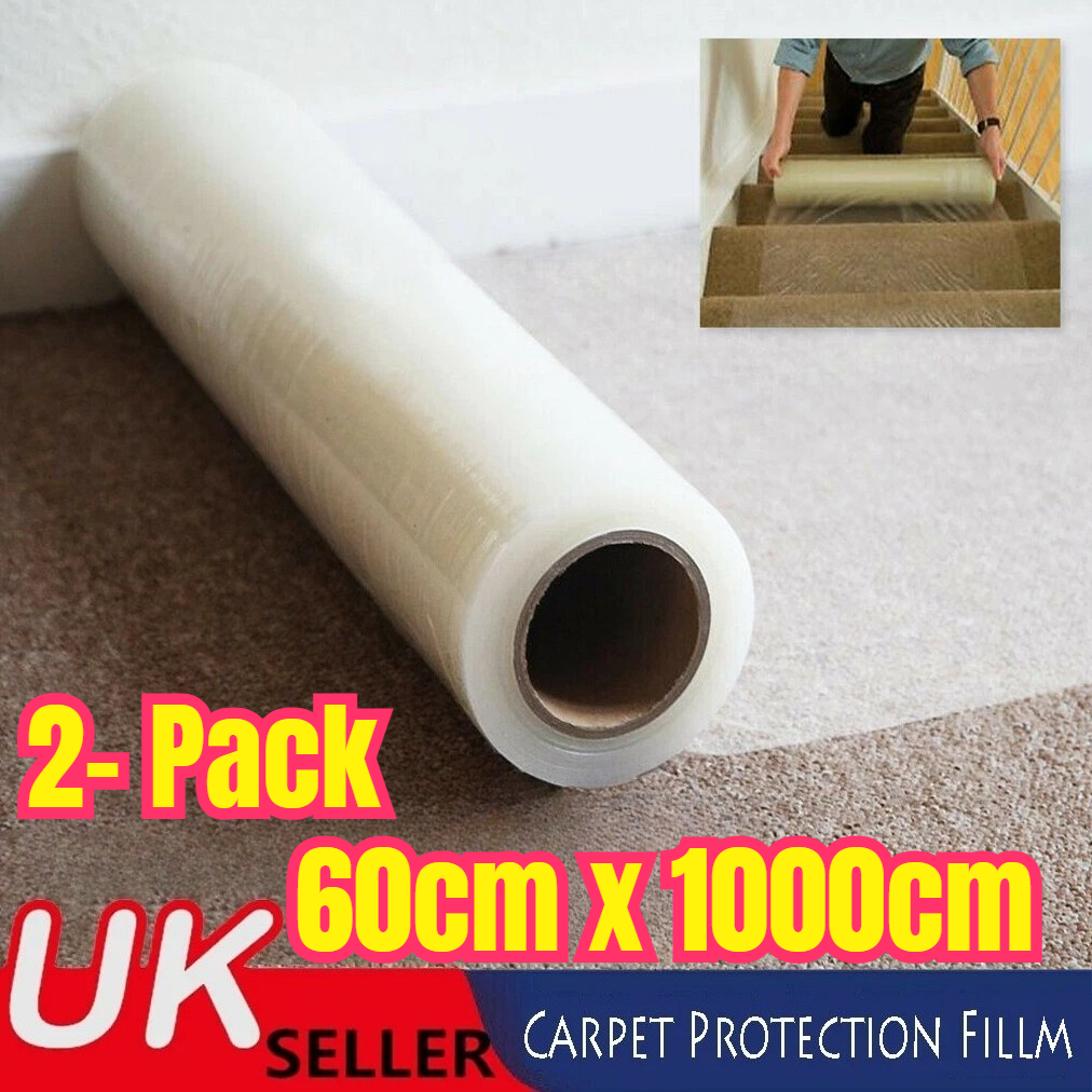 TEMU 2 Roll Self Adhesive Clear Carpet Protector Film Temporary Protecting Floor Dust Sheet Cover, Stairs Home Office Hotel Floor Carpet Protector