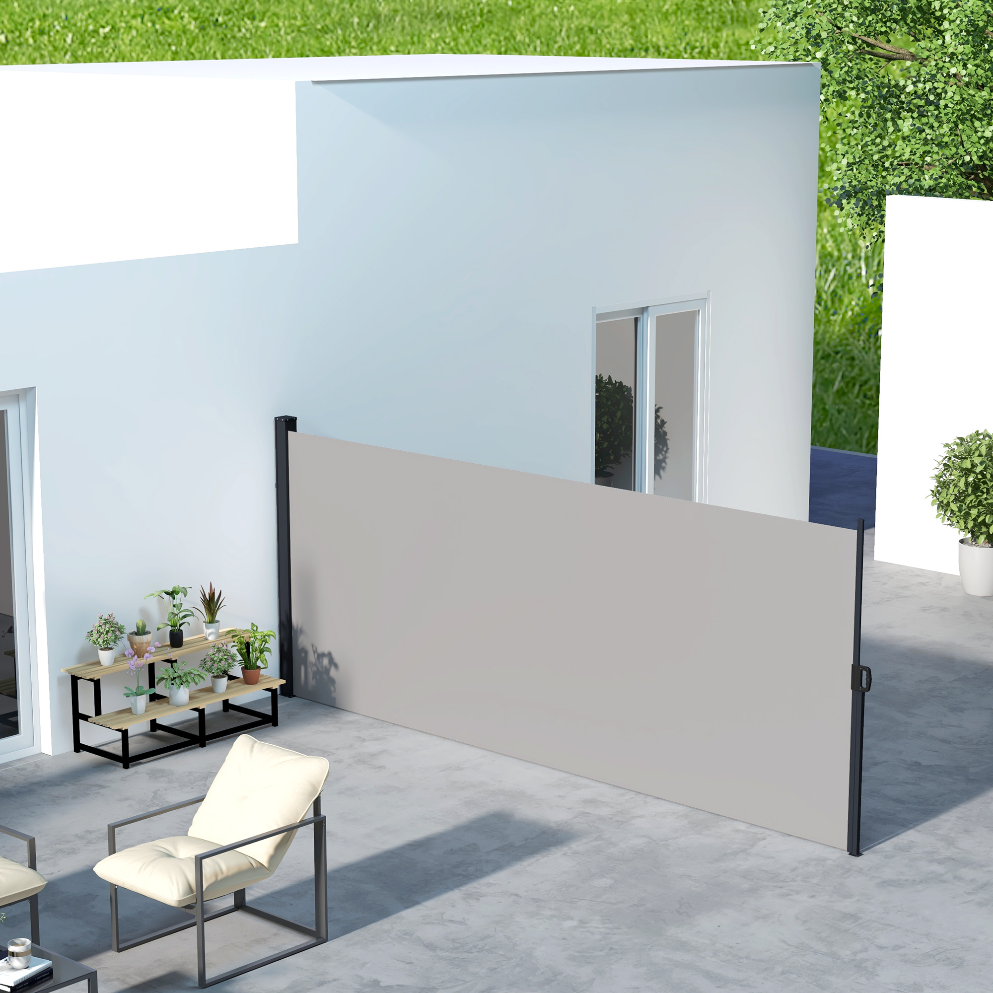 Outsunny Store Lateral Windscreen Retractable Garden Screen Size 4l X 1.80h M Alu. Polyester Anti-uv High Density 180 G/m² Grey