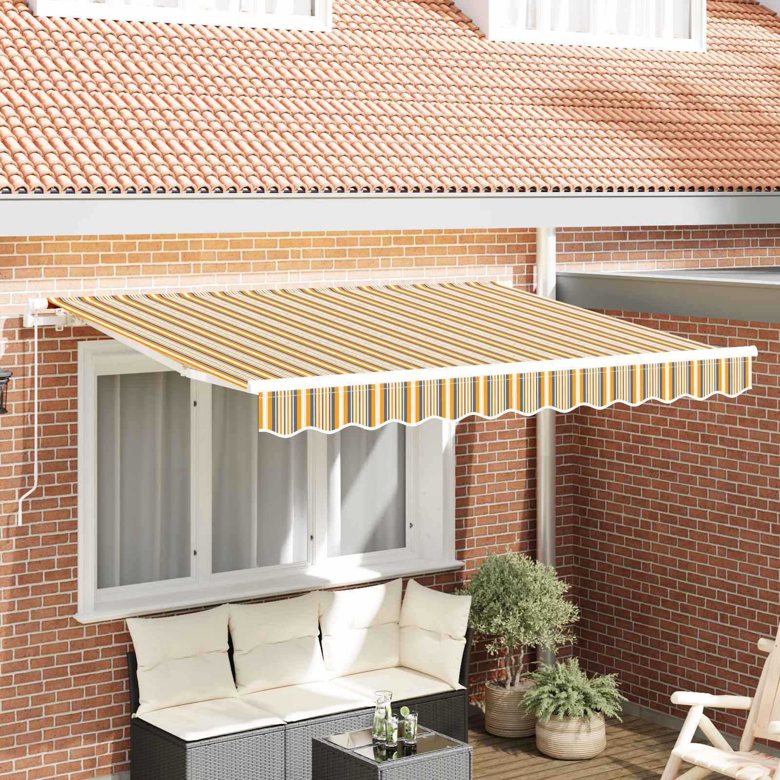 Replacement Awning Fabric 2.5x2 M Striped, Patio Awning Replacement With Valance, Outer Fabric 100% Polyester, And Easy To Care For