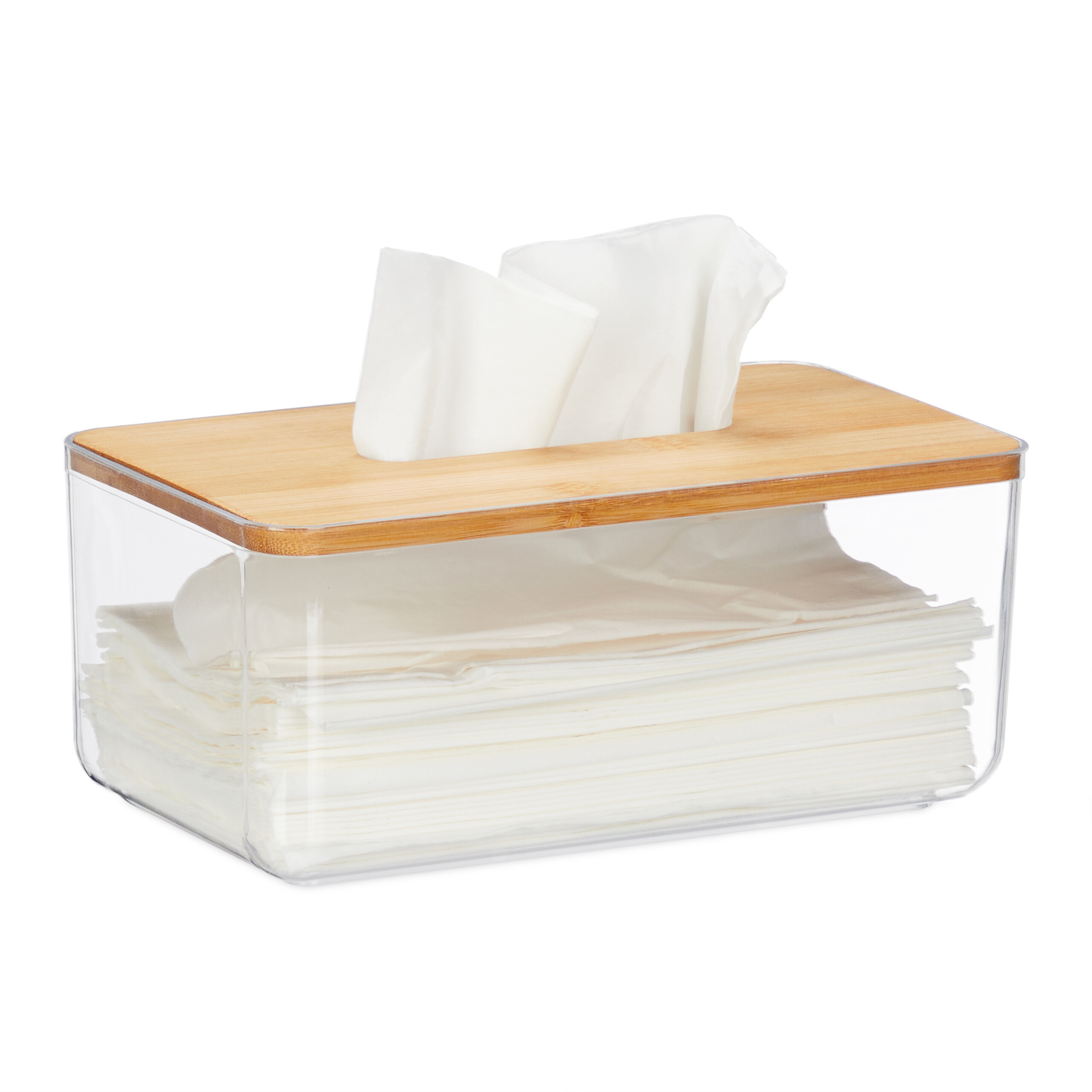 Image of Transparent Tissue Box With Bamboo Lid