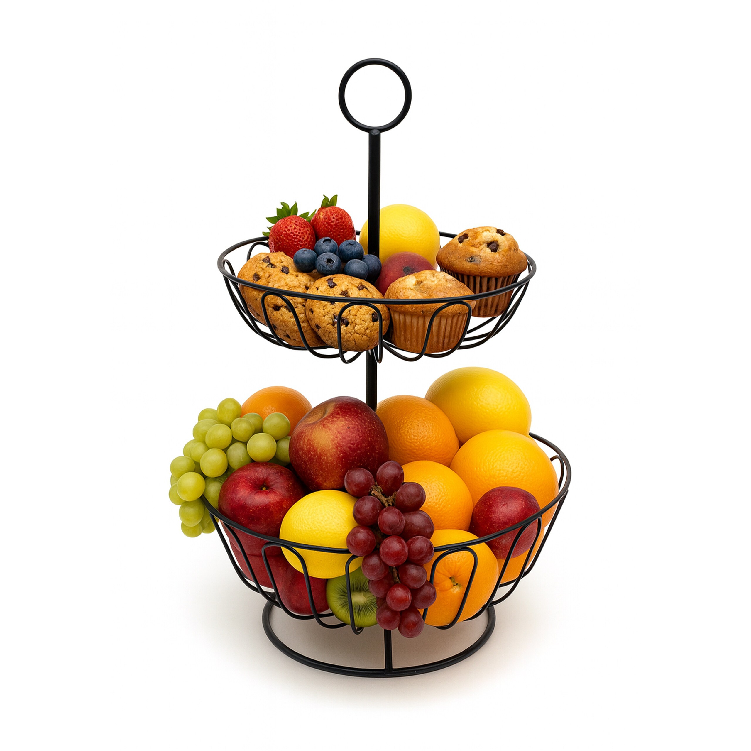 Fruit Basket Shelf In Black - 2 Tiers