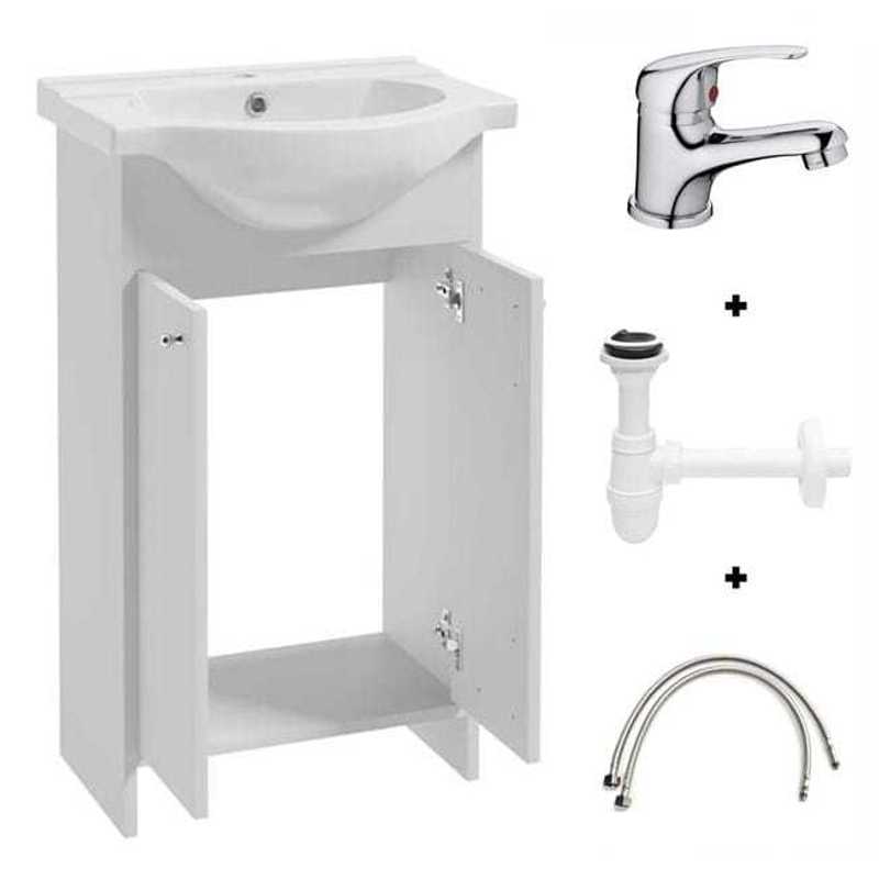 TEMU Bathroom Set, 50 Cm White Sink Cabinet With Faucet And Siphon Diana