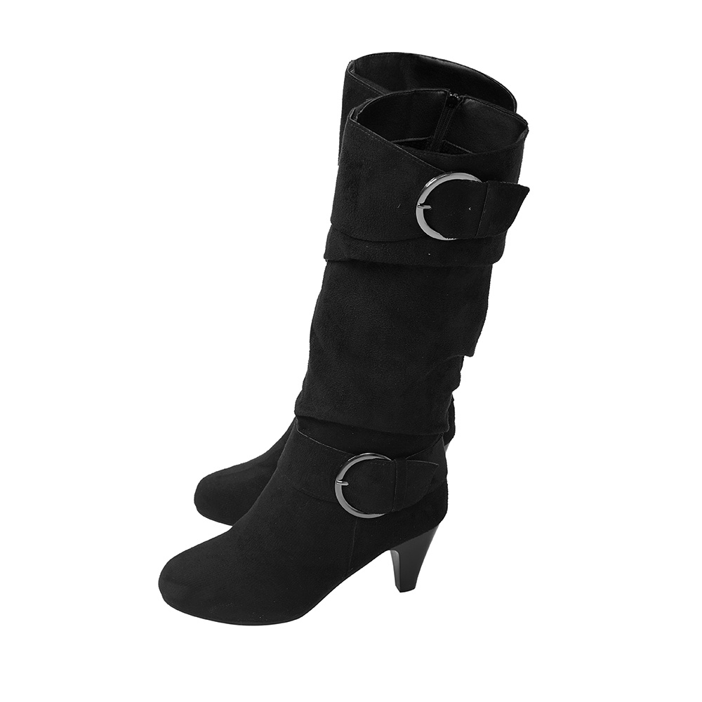 TEMU Solid Color Women's Boots, Knee- With Zipper Closure, Sturdy Structure, Non-slip Rubber Sole, Simple And Stylish, Suitable For Office, Parties,