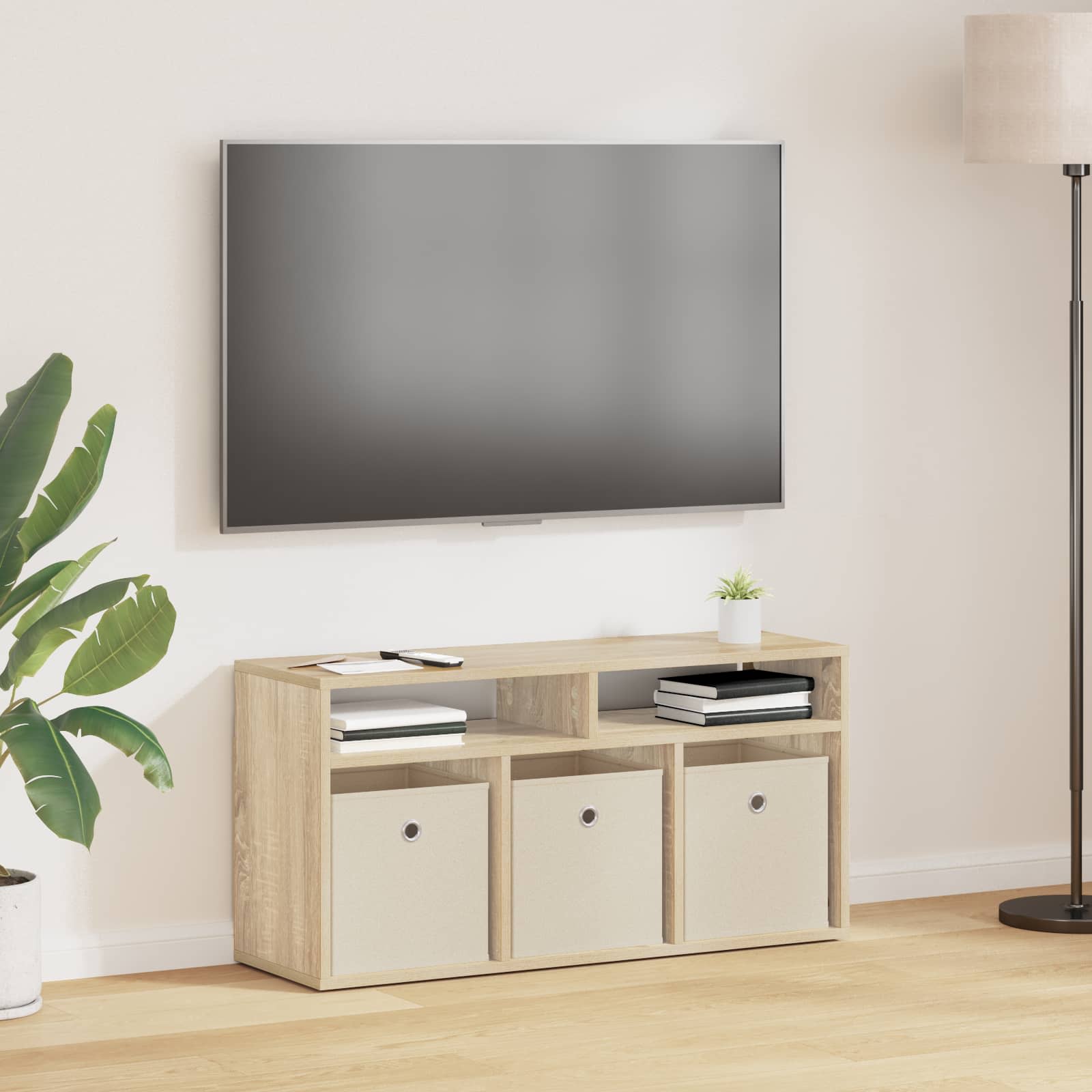 Image of Vidaxl Lowboard With Drawers, Oak, 87 X 27.5 Cm, Living Room Storage, Modern Lowboard, Storage Space, Practical Design, Elegant Style, Contemporary Furniture