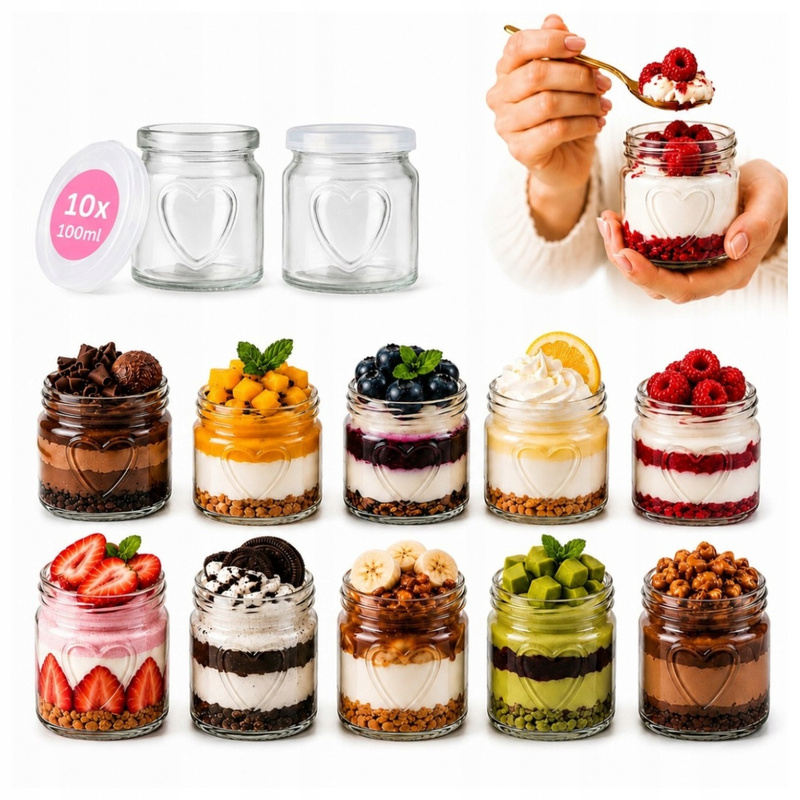 Image of 10x Glass Jar Heart 100ml With Lid For Desserts Yogurt Mus Tiramisu Pudding Honey Spices Sweets Wedding Gift Favors Candy Bar Decorations Glass Container