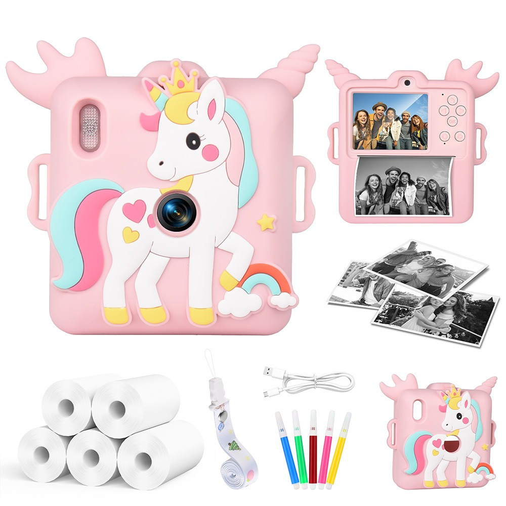 Image of Kids Camera Instant Print， With Silicone Cover, 1080p Video Recorder With 2.4 Inch, Portable Rechargeable Camera Toy, Ideal Birthday Holiday Gift For Boys Girls Children & Entertainment