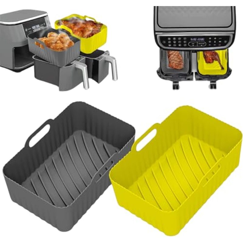 TEMU Silicone Air Fryer Liners 2 Pack Square, Reusable Basket Liner, Fits Ninja & Fryers, Cuts Down On Washing Up After Air Fry, Ideal For Everyday