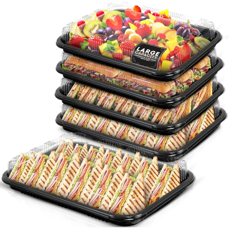 TEMU 10 Sandwich Platter Trays With Lids - Reusable Plastic Buffet Trays For Catering, Sandwich Trays & Meal Prep Serving Trays For Parties, Events