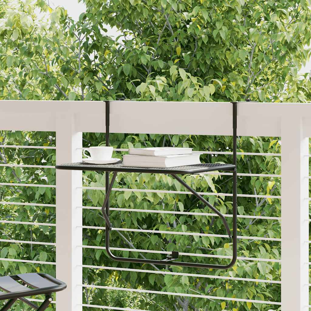 Vidaxl Noir Table De Balcon Pliable Table Pour Balcon, Meuble De Balcon, Table Pliable, 60X40cm, Acier