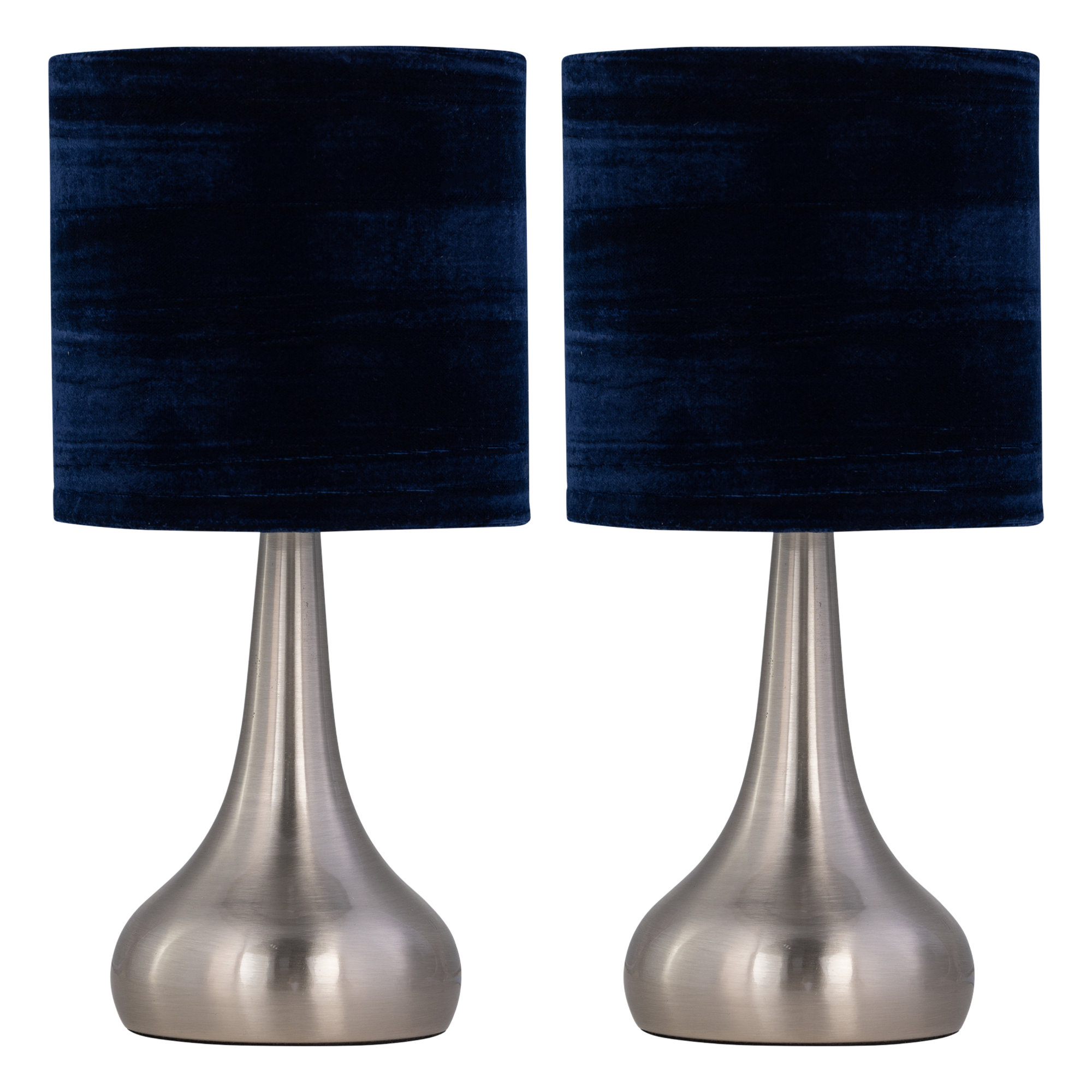 TEMU Set Of 2 - Brushed Chrome Touch Table Lamps Navy Blue Shades