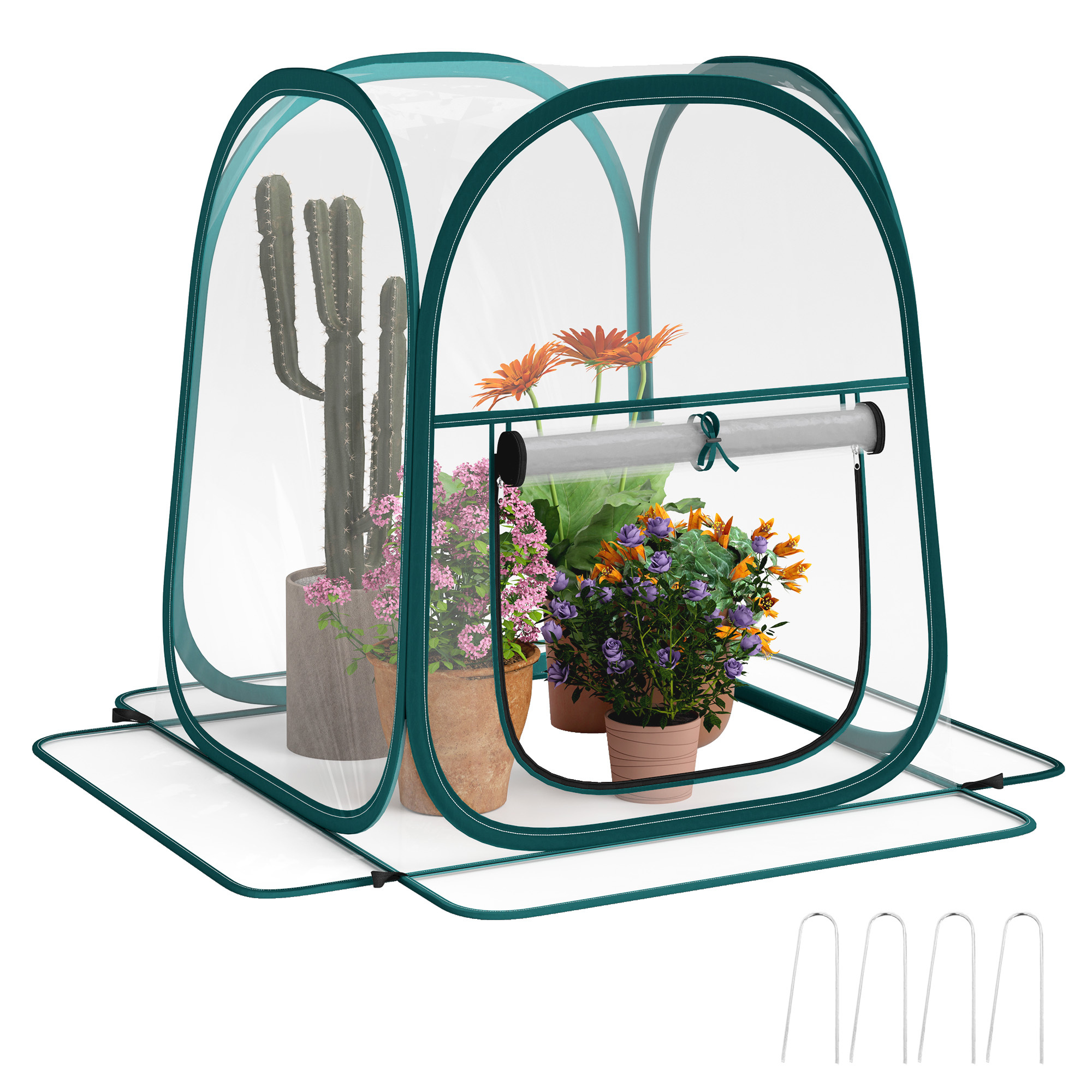 Image of Outsunny Mini Greenhouse, Mini Pop Up Greenhouse In Transparent Pvc, Tent For Indoor Or Outdoor Use, For Vegetables, Plants, Flowers, 70 X 70 X 80 Cm