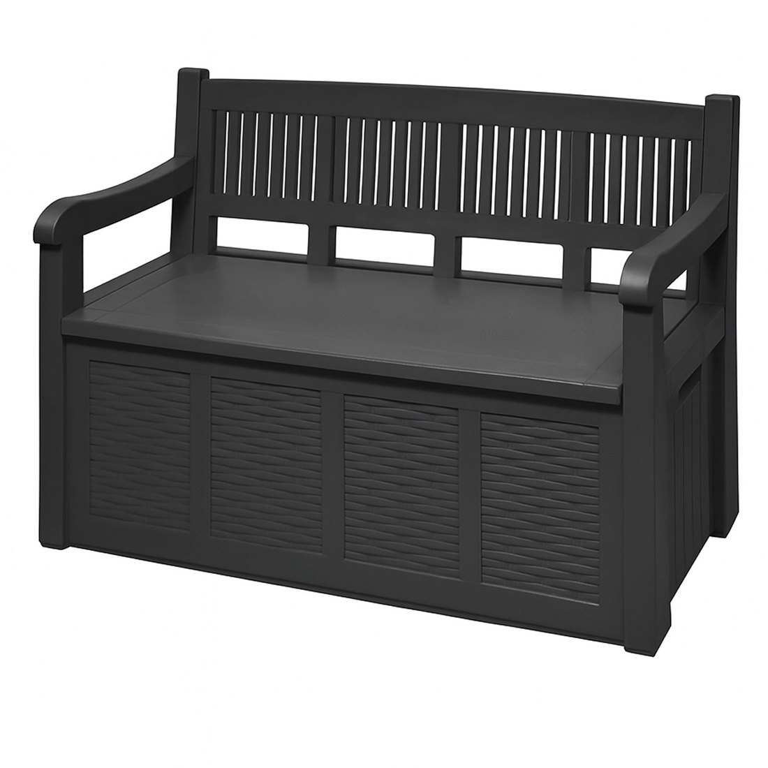 TEMU de Jardin con Baul de Almacenaje Integrado, Respaldo y Apoyabrazos Antracita 130x60x85. Mueble Exterior Resistente para Patio o Porche. (280