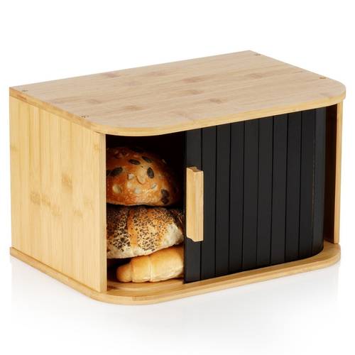 bambusa maizes kaste 33x23x20 cm ar bīdāmām durvīm, ideāli piemērota maizes, maizīšu un cepumu uzglabāšanai, svaiguma saglabāšanai, izgatavota no izturīga bambusa koka, mūsdienīgs dizains, kompaktas izmēri, funkcionāla un ērta, ideāli piemērota jebkurai virtuvei, virsmas daļa kā papildu vieta piederumiem, vienkārša montāža, oriģināls zīmola produkts, atbilst eiropas standartiem