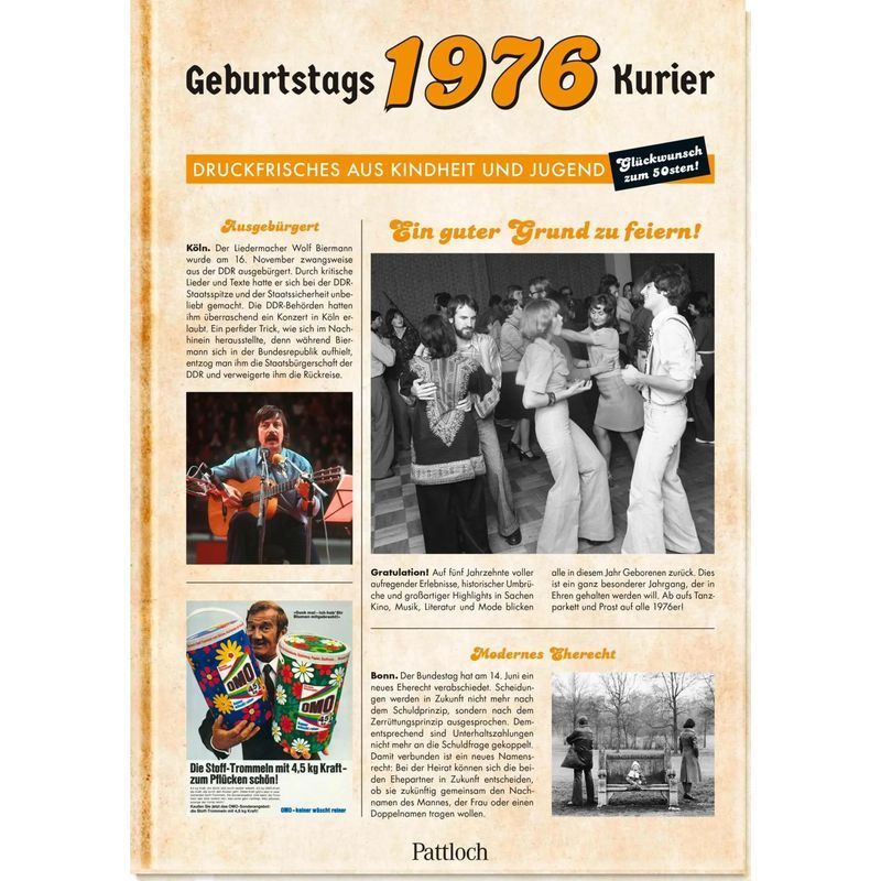 Image of 1976 Birthday Courier - Fresh From Childhood And Youth For The 50th Birthday - Ute Wielandt - Book - Birthday Newspaper - 80 Pages - German - 2025 - Pattloch Gift Book - Ean 9783629015792