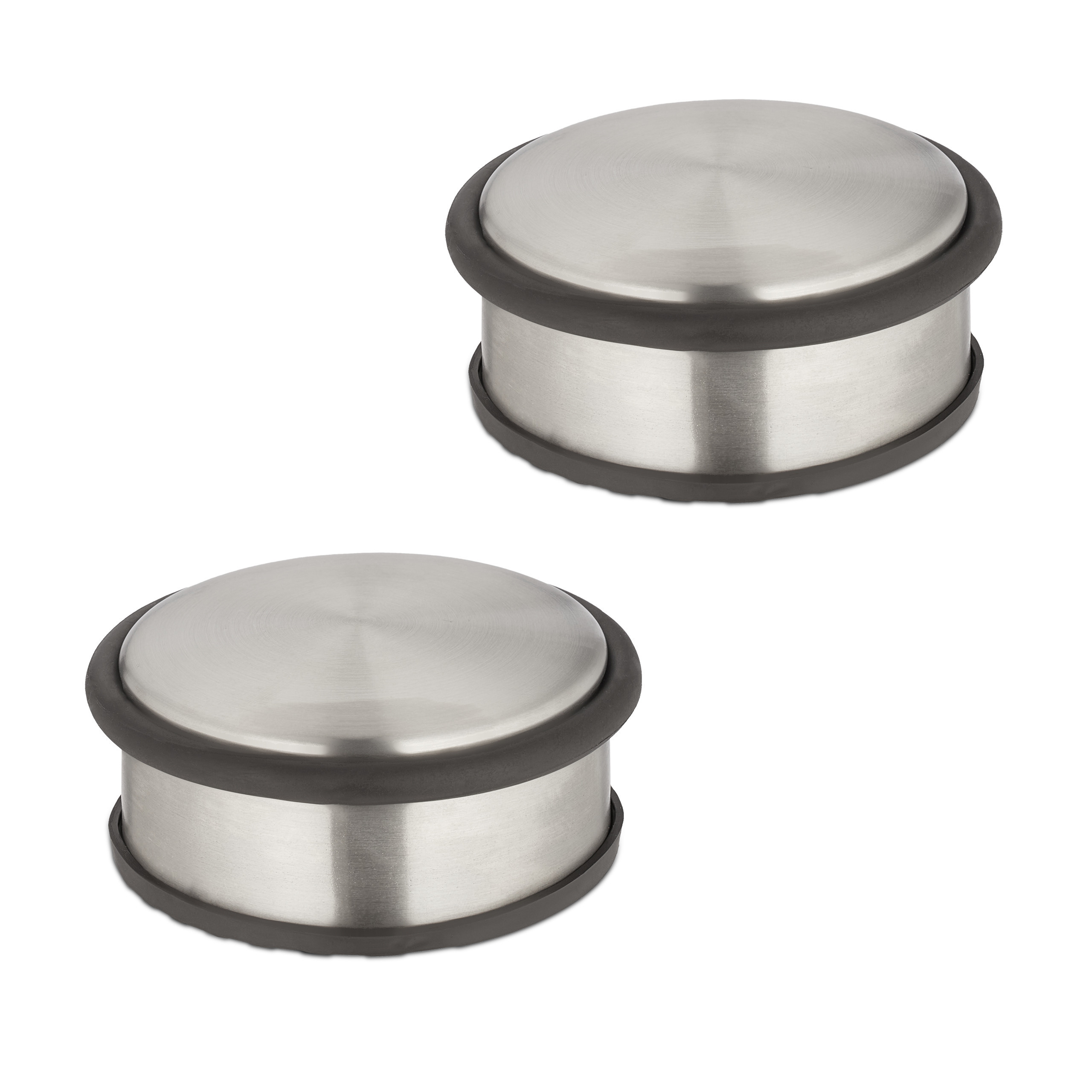 TEMU Flat Door Stoppers, Set Of 2, 4.5 X 10.5 Cm, Stainless Steel, Iron, And Rubber, 1.1 Kg Each, Silver And Black, Non-slip Bottom With Rubber Ring,