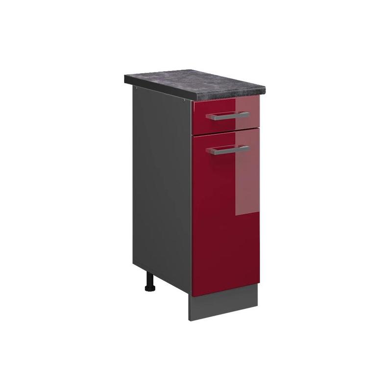Image of Red High-gloss 30 Cm Kitchen Base Cabinet, Ap , Drawer Base Cabinet For Kitchen, Kitchen Cabinet With Drawer, Kitchen Furniture, Chipboard, 16 Mm