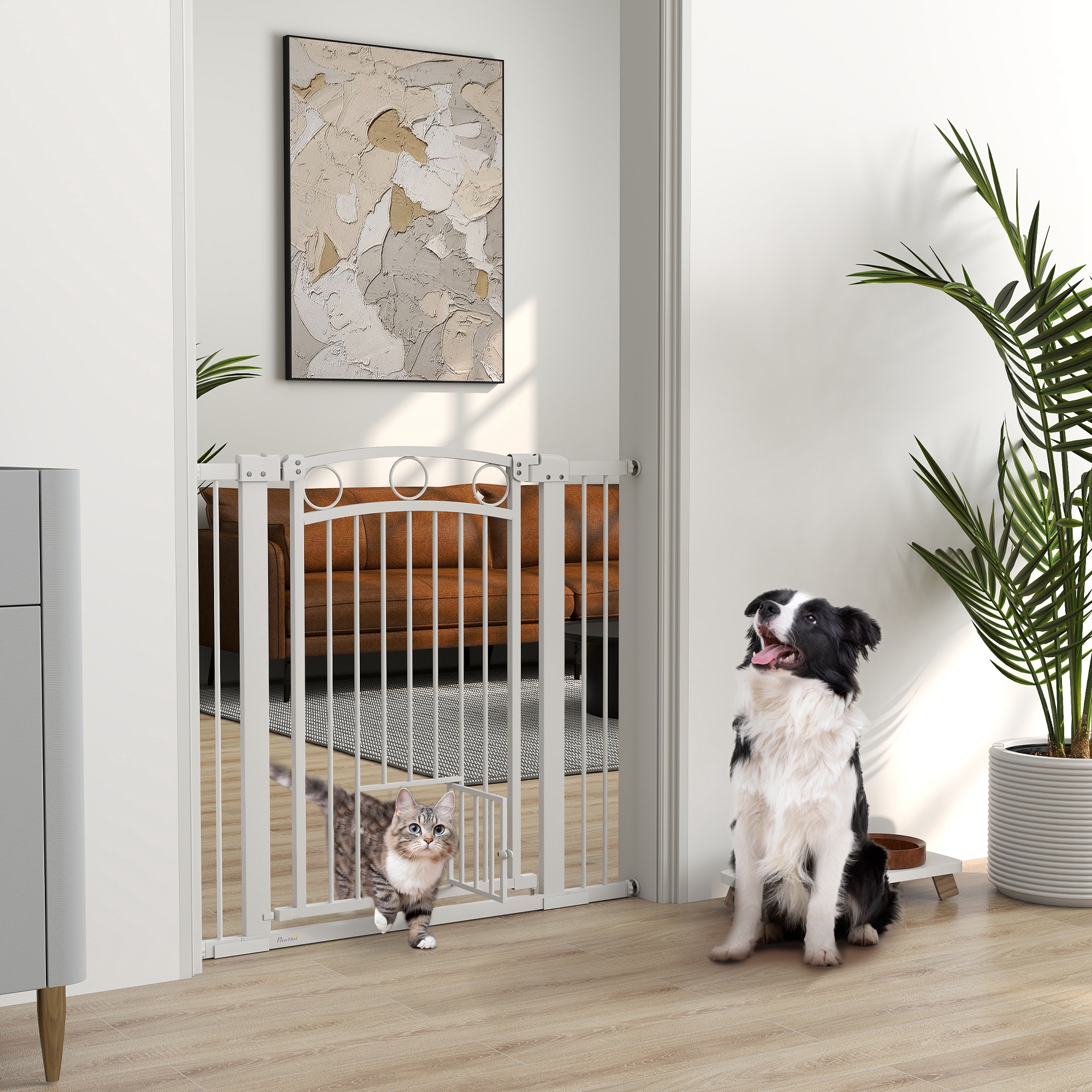 Image of Door Safety Gate, Stair Gate, No-drill Door Gate For Widths 76-104 Cm, One-handed Opening, Steel, White