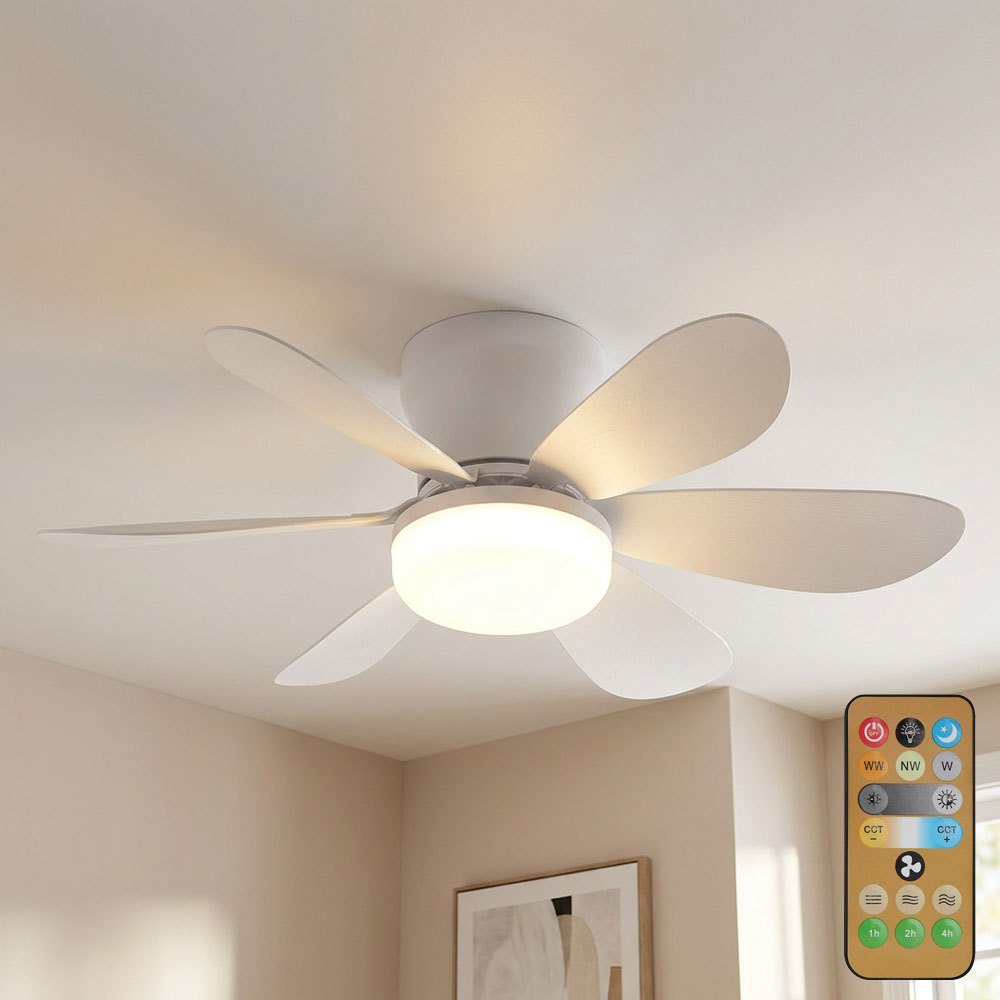 Led Ceiling Fan Ventilator Living Room Lamp Dimmable White Metal H 16.5 Cm Model 03625w