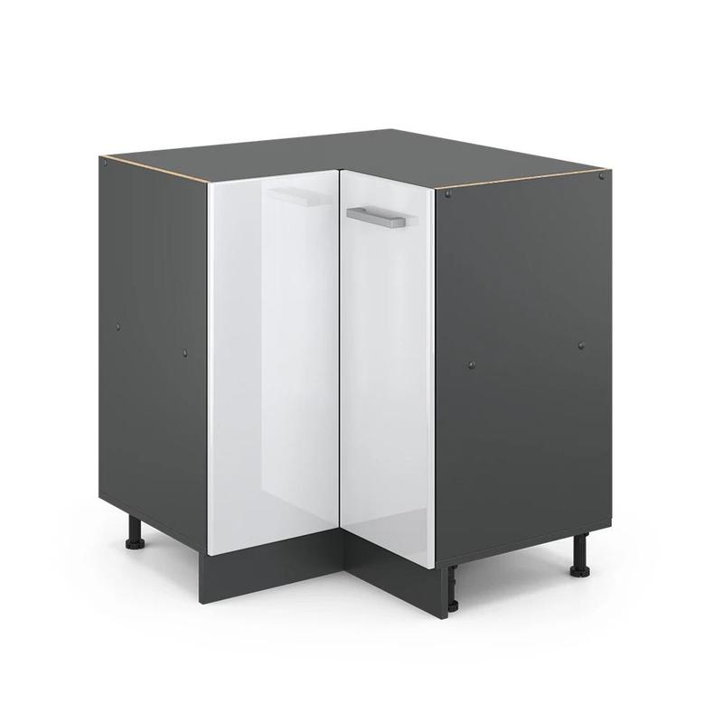 Image of White High Gloss Corner Base Cabinet 75.6 Cm Without Worktop, Kitchen Corner Cabinet, Kitchen Base Cabinet, Kitchen Cabinet For Kitchen, Particle Board, 16 Mm