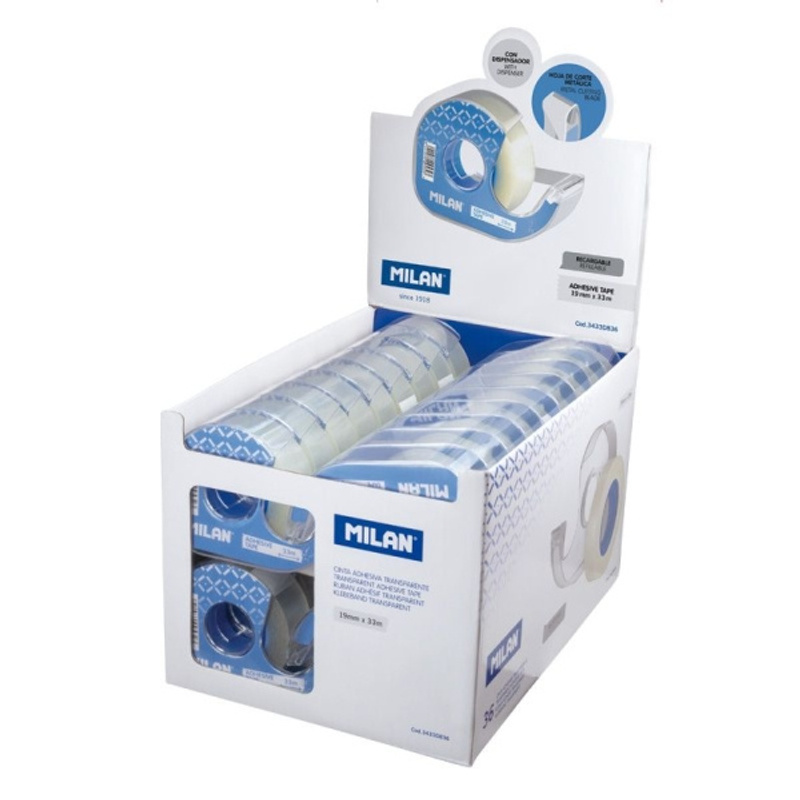 Image of Milan Of 36 Transparent Adhesive Tapes With Dispenser - Measures 19mm X 33m - Bright Transparent Color