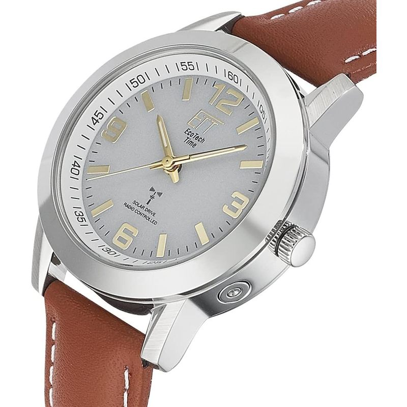 Women'S Solar Radio Analog Watch, Brown Leather Strap, Water Resistant 5 Bar, Sporty White Dial, Effortless Timekeeping