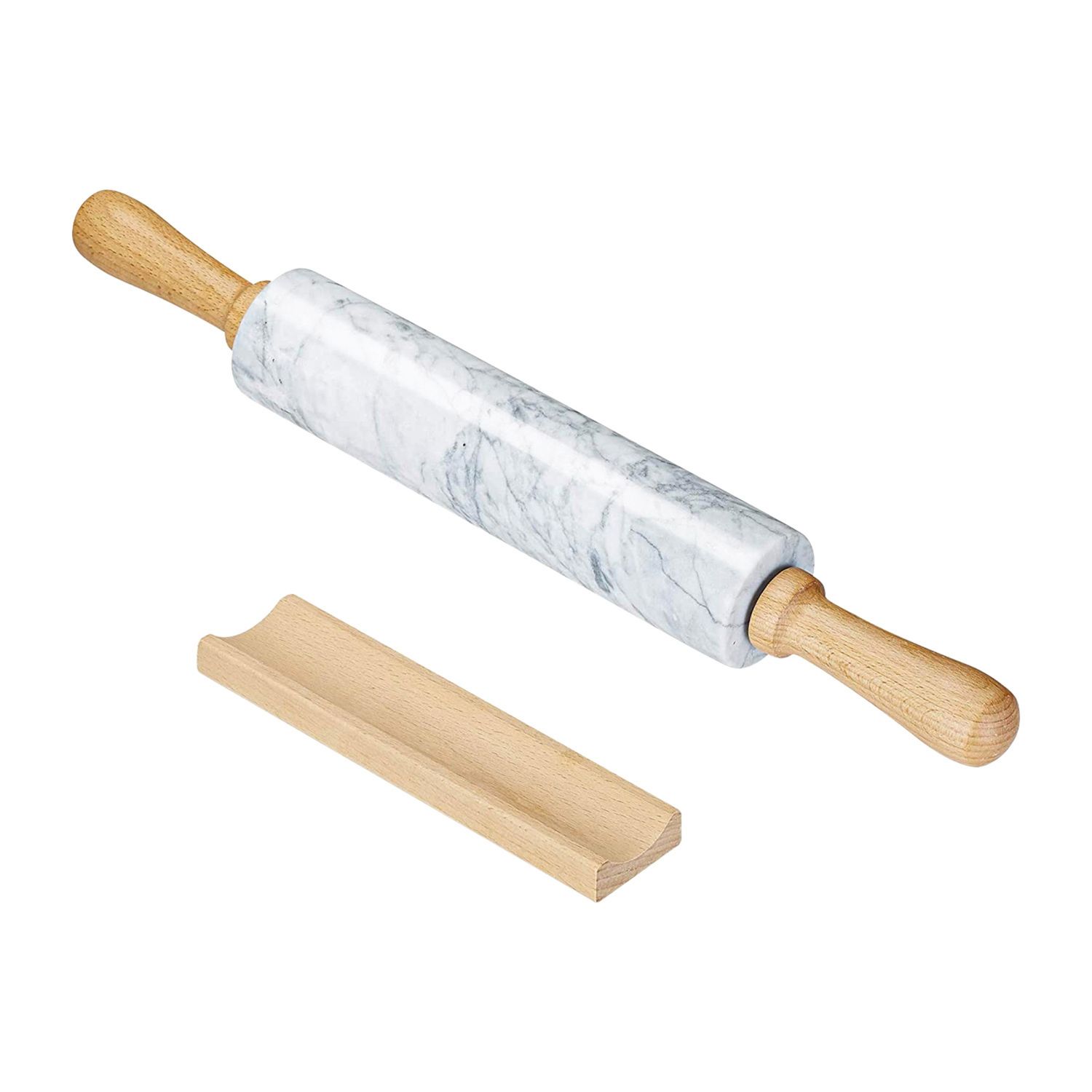 Image of Marble Pastry Board With Storage 46.5 Cm Pastry Roller, Baking Roller, Dough Roller, Made Of Natural Marble, For Easy Dough Rolling, .