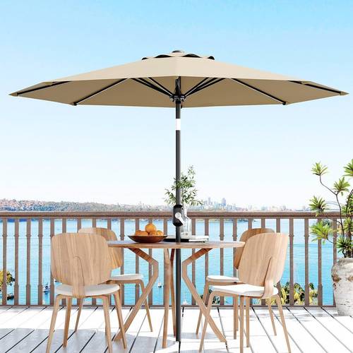patio umbrella 270cm round outdoor parasol crank tilt 8 ribs sunshade for balcony pool grey or khaki