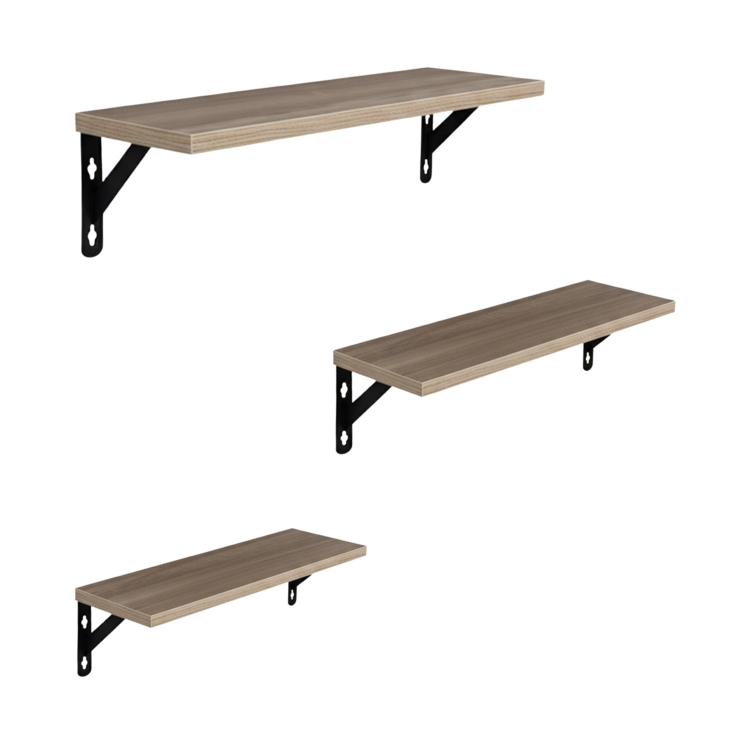 3pcs Wall Shelf Set In Light Brown/black