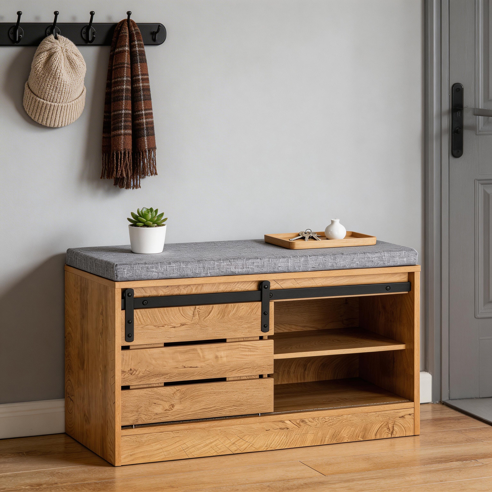 Shoe Rack Shoe Cabinet Shoe Dresser Entrance Furniture Shoe Storage Box With Barn Door, 80x35x48 Cm - Gts231-o