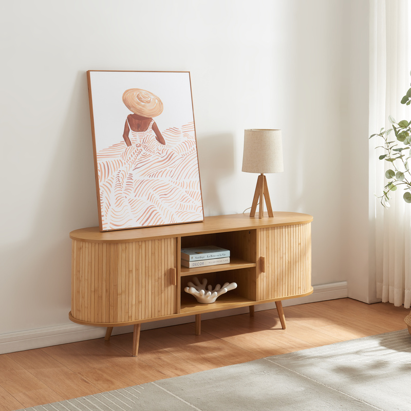 Sideboard With 2 Doors 140 X 40 X 56 Cm Wood Bamboo