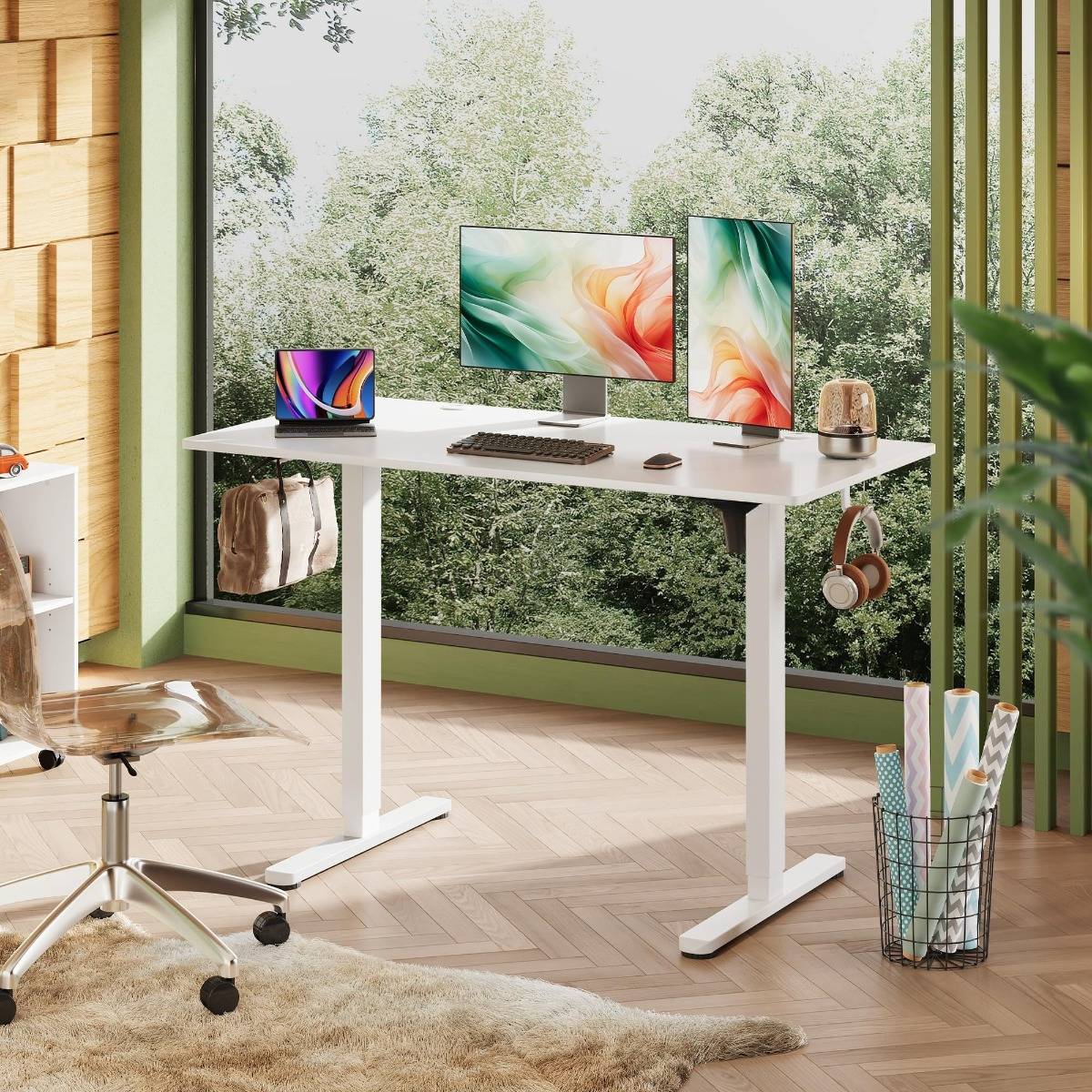 Height Adjustable Desk, 120 X 60 Cm, One-piece, With Function For 3 , Sit-stand , Height Adjustment 72-118 Cm, Ergonomic Computer Desk For Office, White/black
