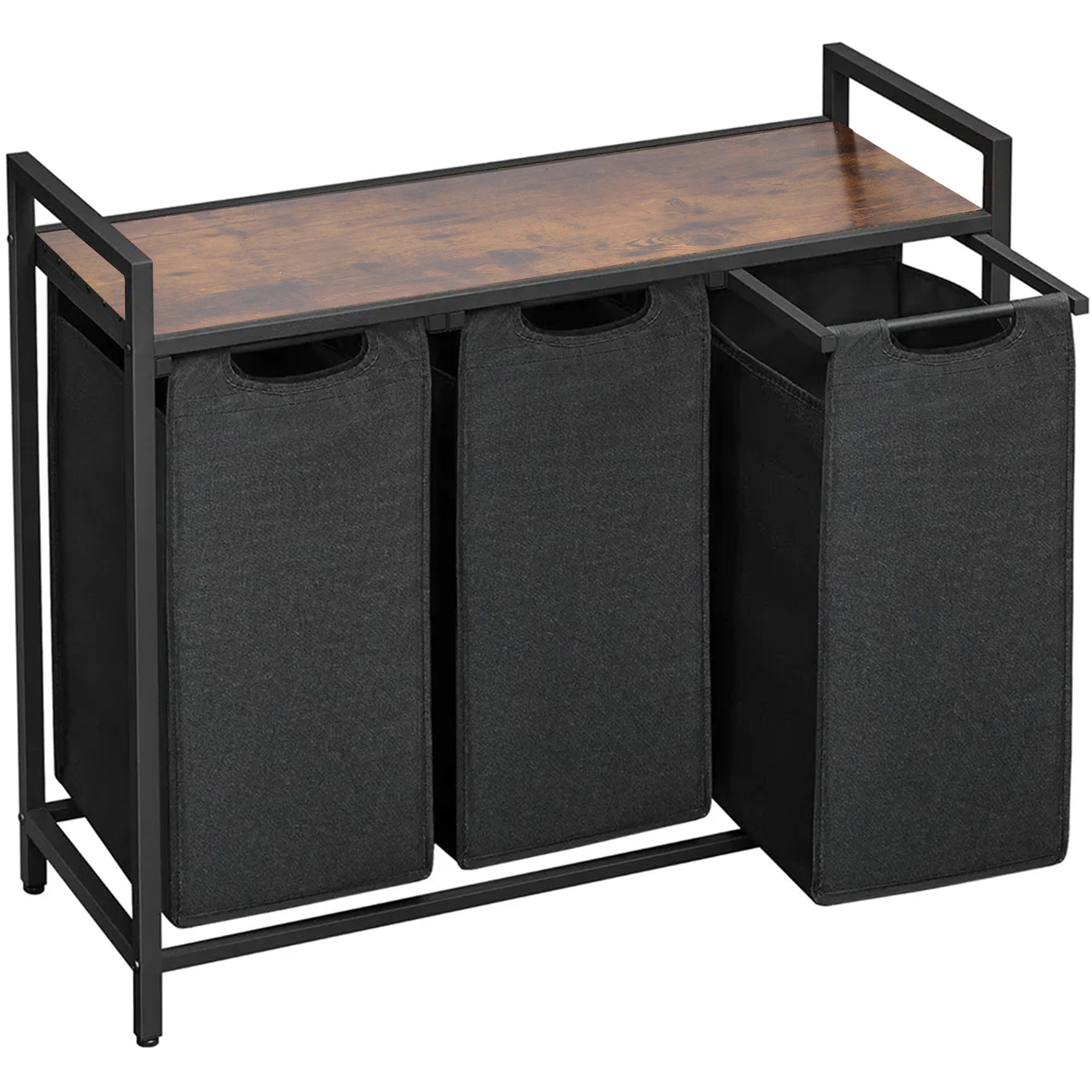 Washing 3 Baskets - Water Softener - Extendable - Metal Washing Box - 117l Capacity - 90 X 33 X 70 Cm - Black/brown
